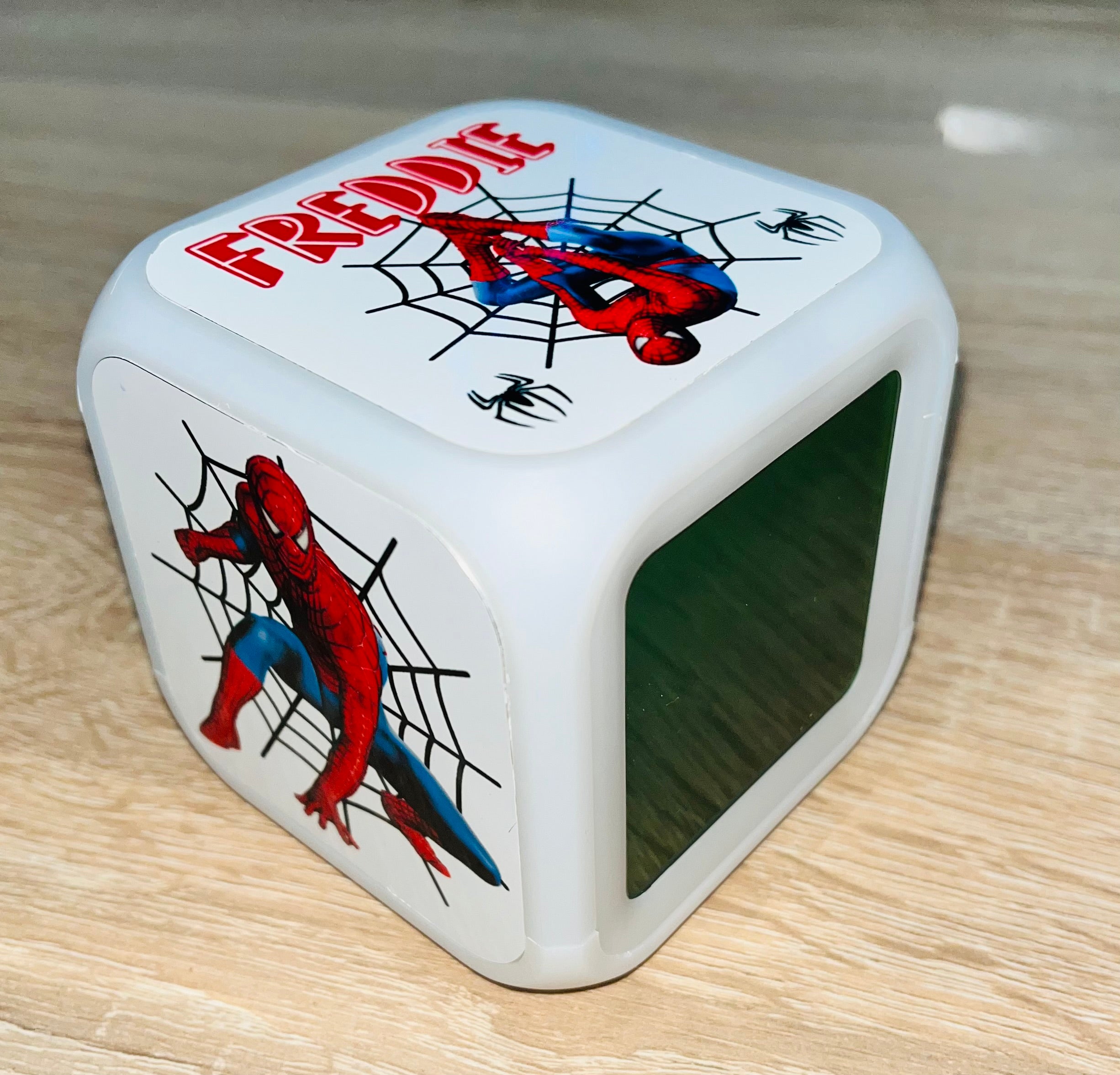 Spiderman Design Personalised LED Cube Digital Alarm Clock - Colour Changing/Great Gift Idea