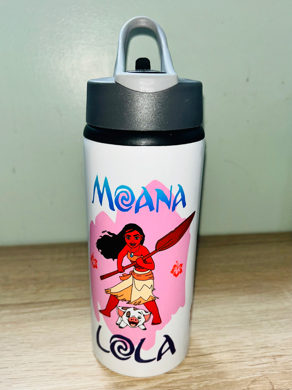 Princess/Moana Themed Personalised 600ml Aluminium Water Bottles - made with your favourite characters! School Water Bottle, Summer Ready.