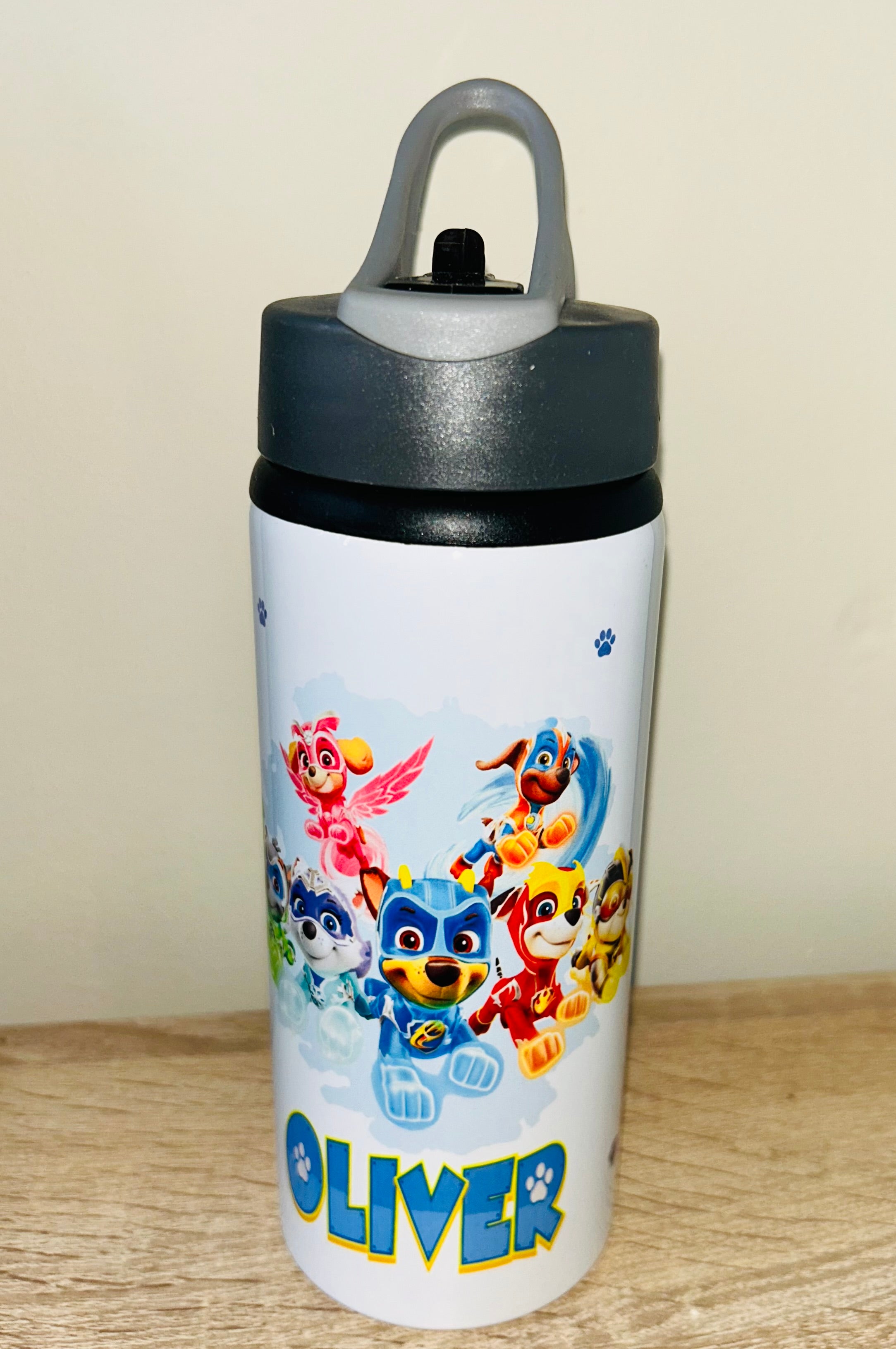 Character/Mighty Pups Themed Personalised 600ml Aluminium Water Bottles - made with your favourite characters! School Water Bottle, Summer Ready.