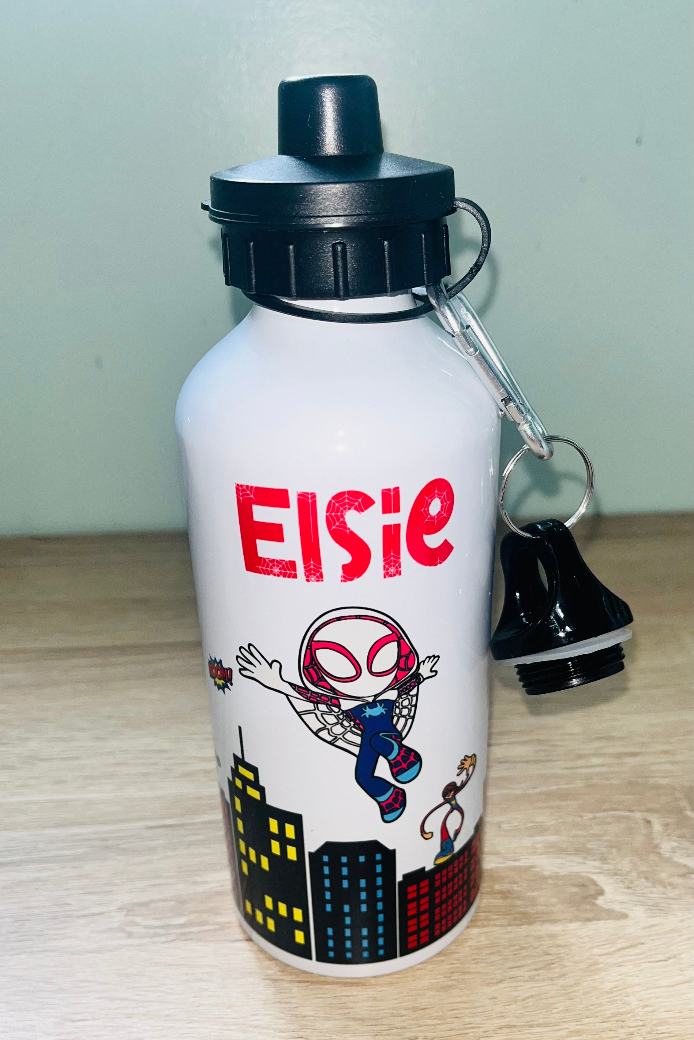 Spidey & Friends Themed Personalised 600ml Aluminium Water Bottles - made with your favourite characters! School Water Bottle, Summer Ready.