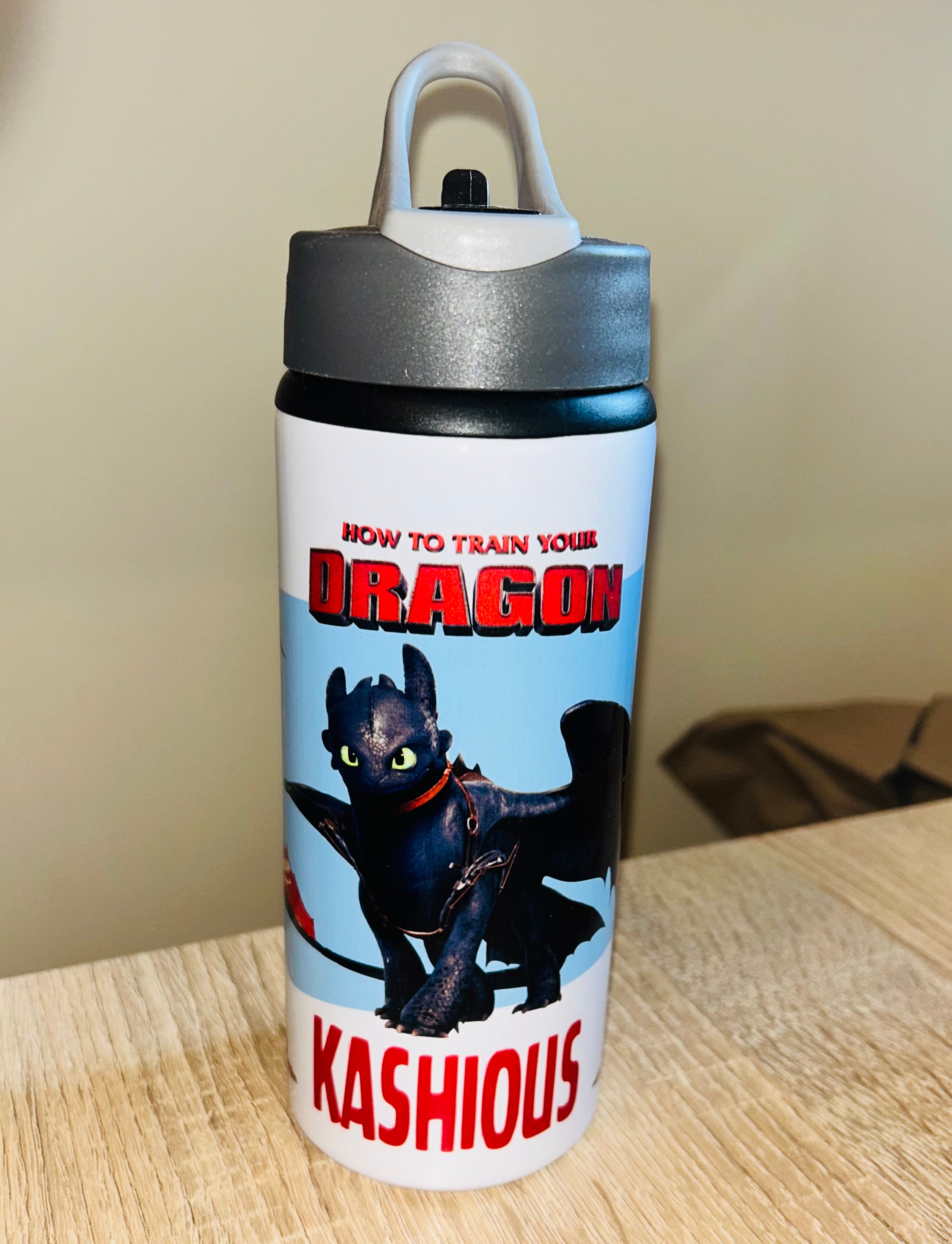 Character/Train your Dragon Themed Personalised 600ml Aluminium Water Bottles - made with your favourite characters! School Water Bottle, Summer Ready.