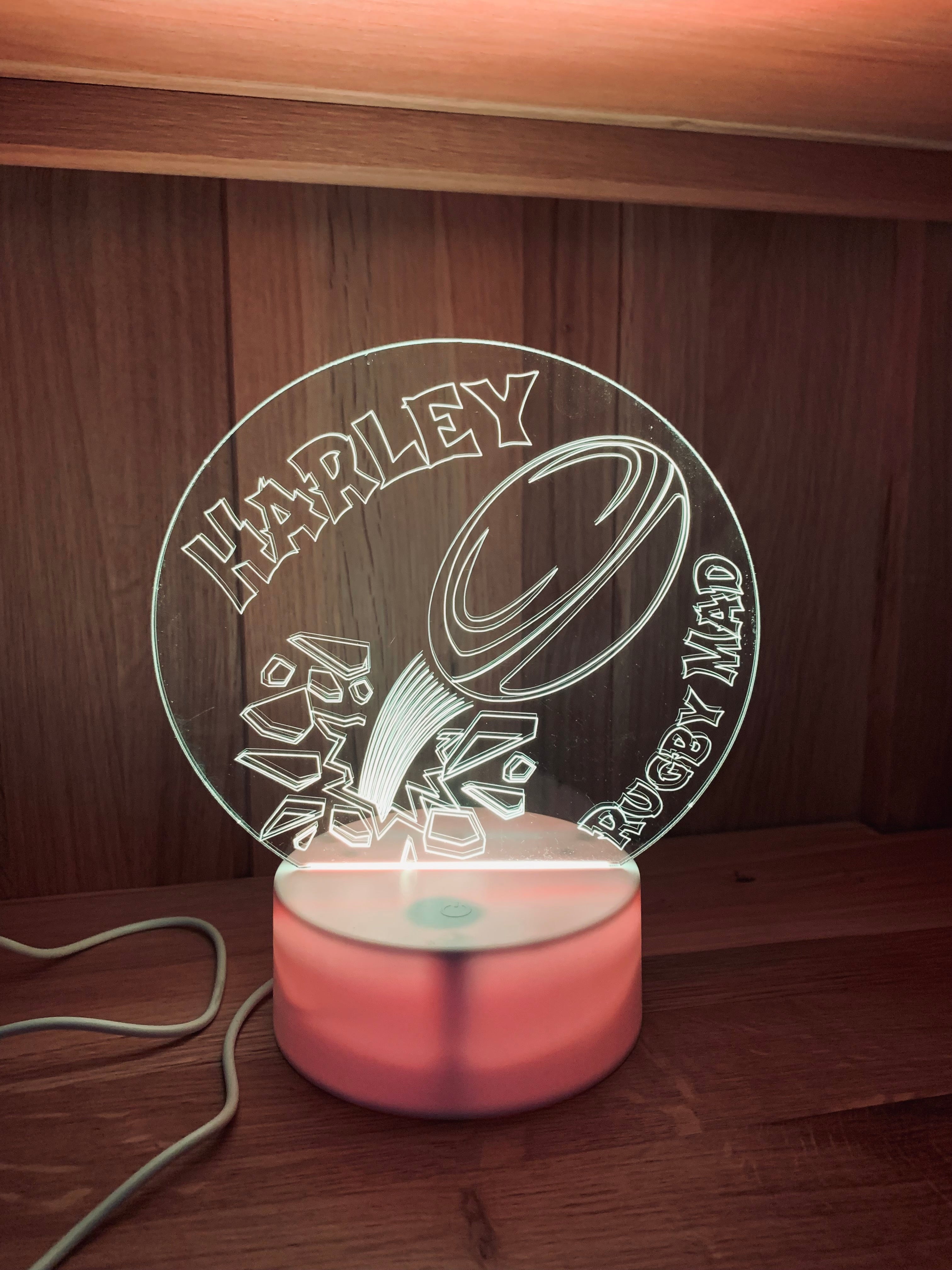 Rugby Themed LED Night Light - Comes Fully Personalised. Unique Gift Idea