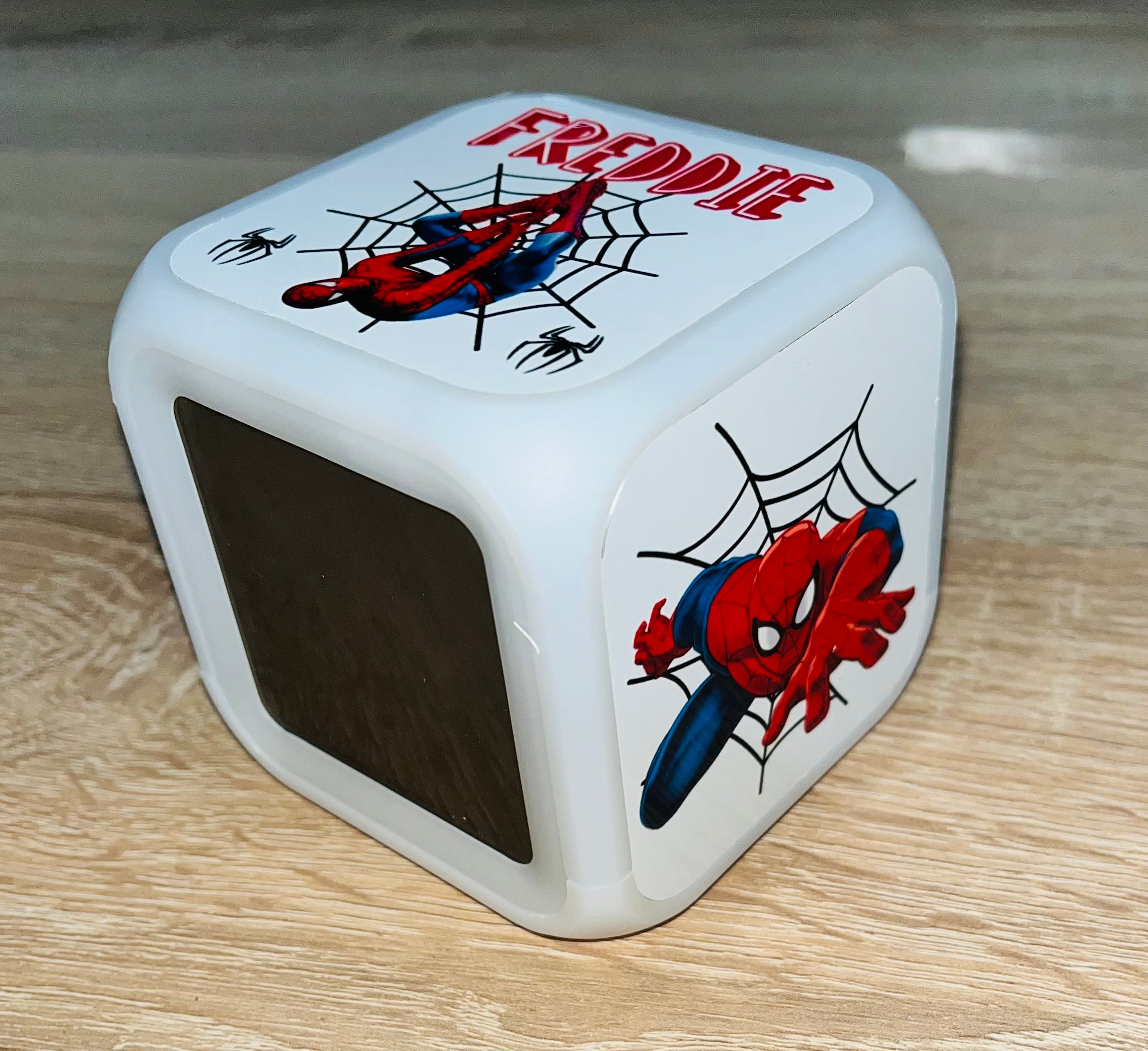 Spiderman Design Personalised LED Cube Digital Alarm Clock - Colour Changing/Great Gift Idea