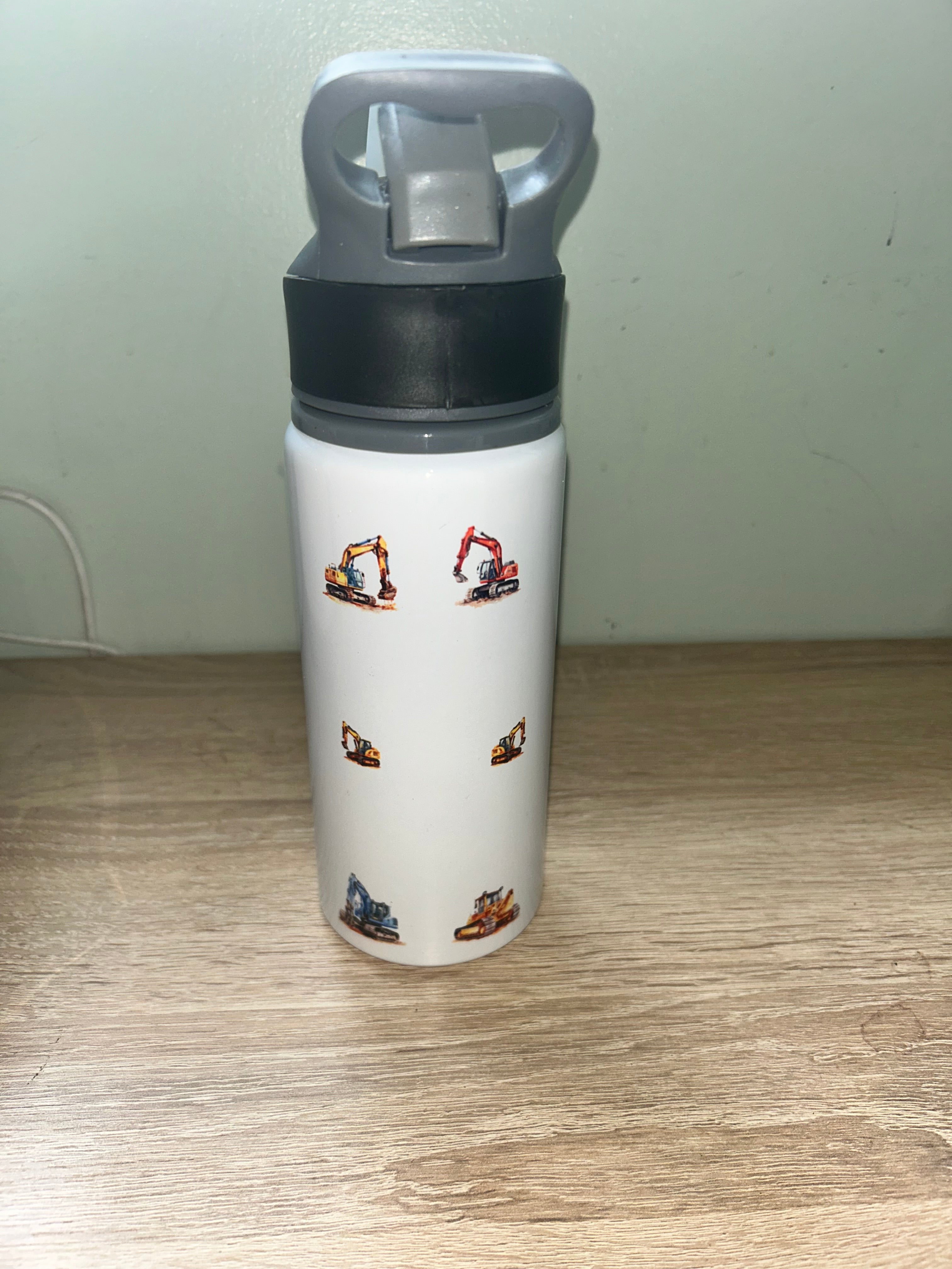 Digger Themed Personalised 600ml Aluminium Water Bottles - made with your favourite characters! School Water Bottle, Summer Ready.