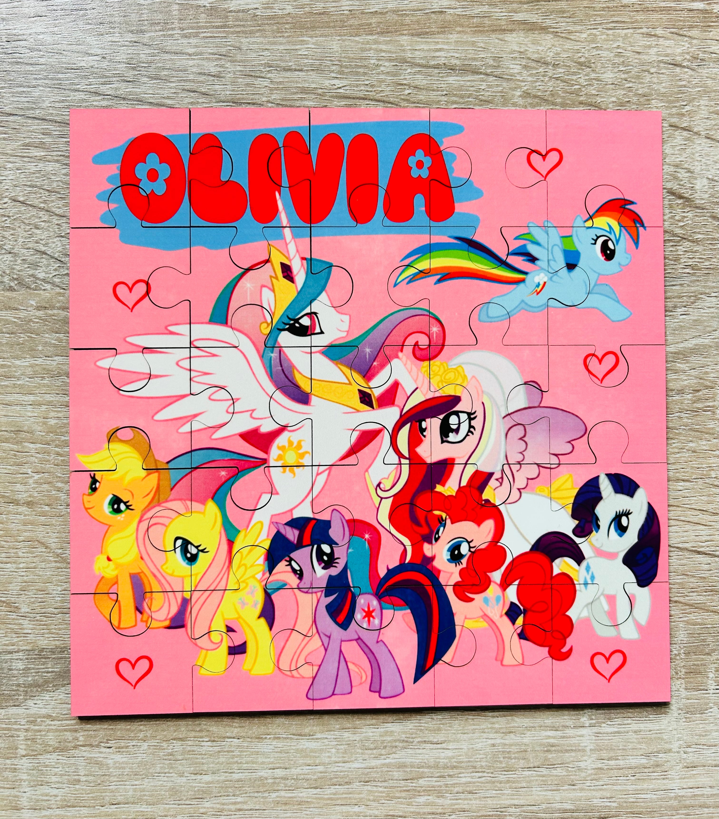 Bunny Themed Personalised Jigsaw Puzzle, Children's Custom Jigsaw, 24 Piece Wooden Puzzle, Birthday gift,  Personalised Gift. Heart Shape