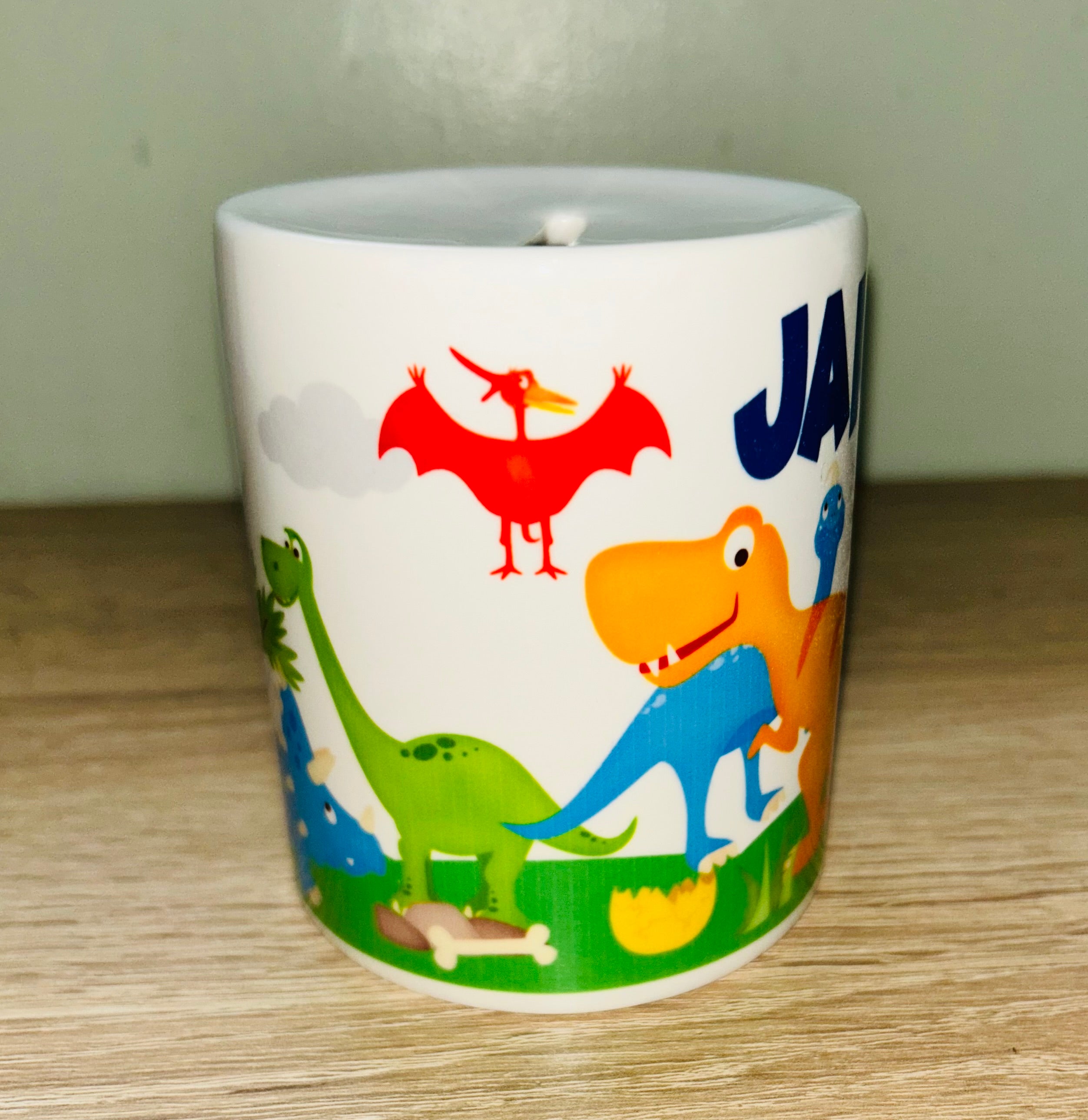 Dinosaur Design Personalised Money Box, Piggy Bank, Birthday Gift, Baby gift, keepsake, Saving, bedroom/nursery decor, Ceramic