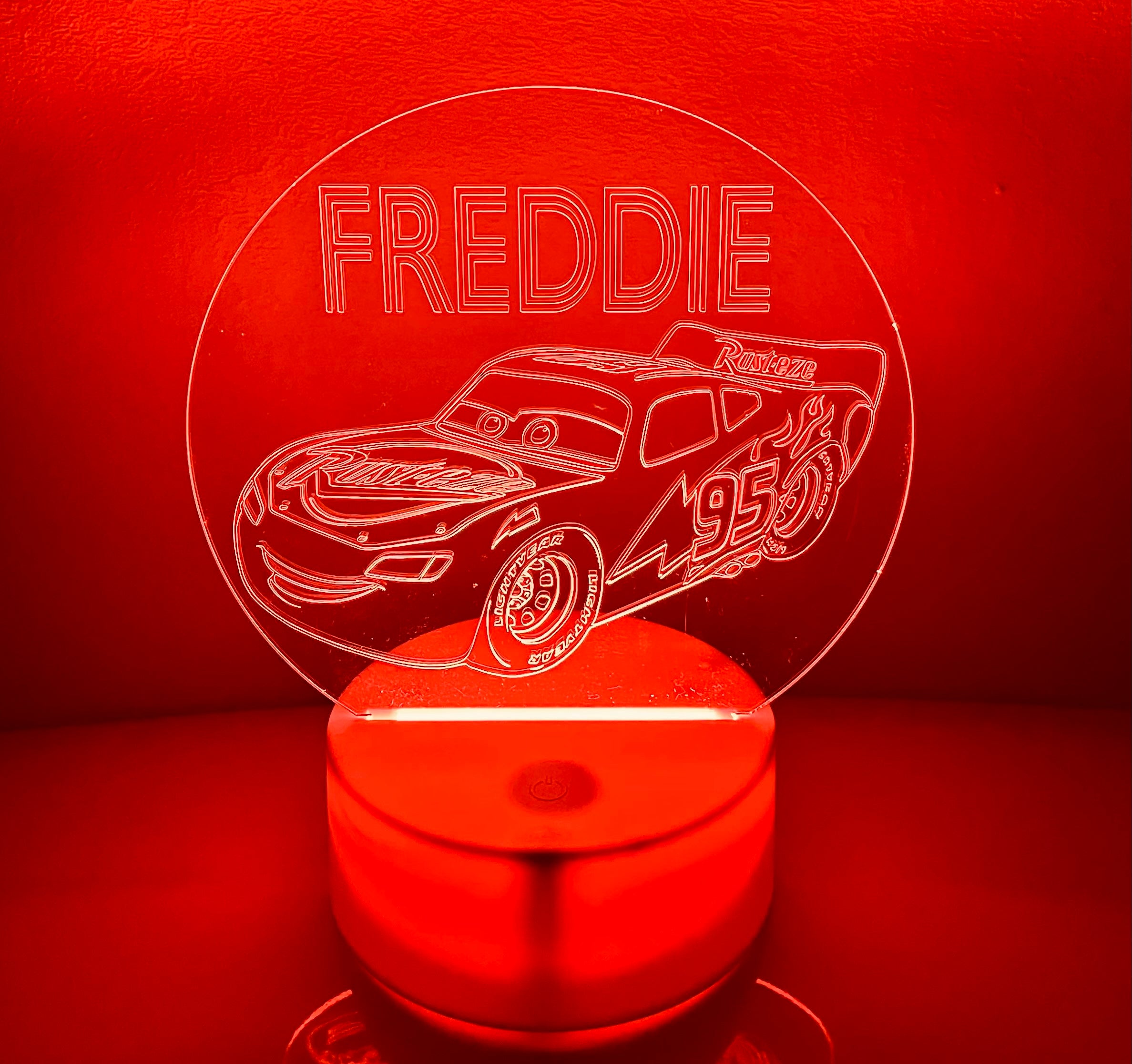Cars Themed LED Night Light - Comes Fully Personalised. Unique Gift Idea