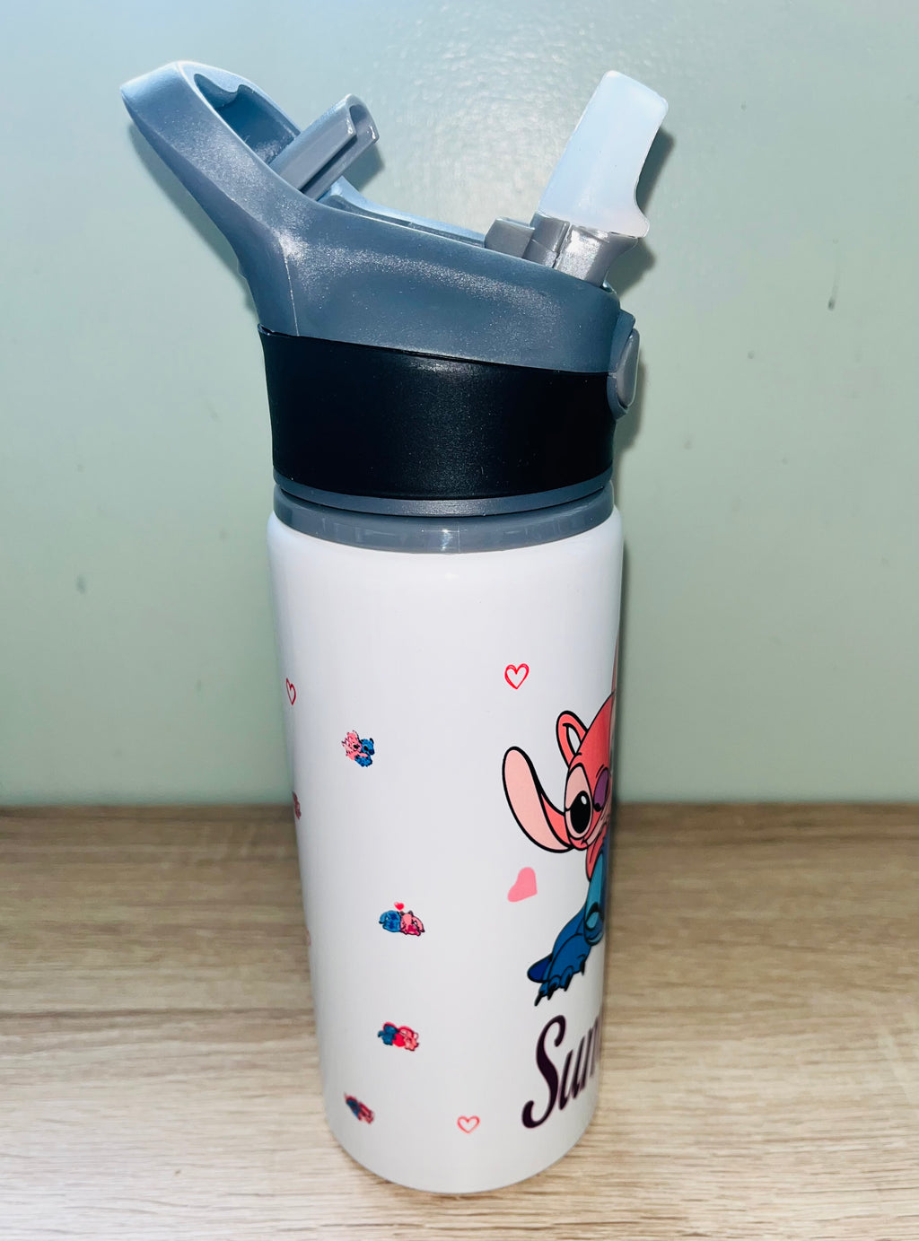 Stitch & Angel Themed Personalised 600ml Aluminium Water Bottles - made with your favourite characters! School Water Bottle, Summer Ready.