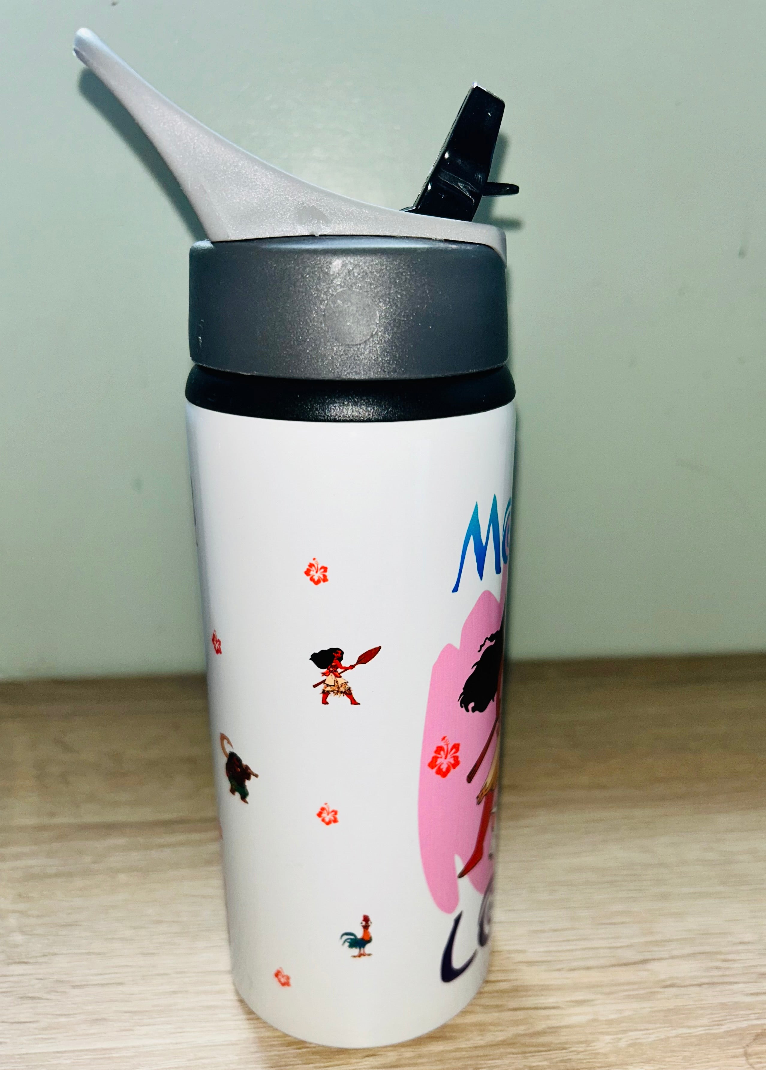 Princess/Moana Themed Personalised 600ml Aluminium Water Bottles - made with your favourite characters! School Water Bottle, Summer Ready.