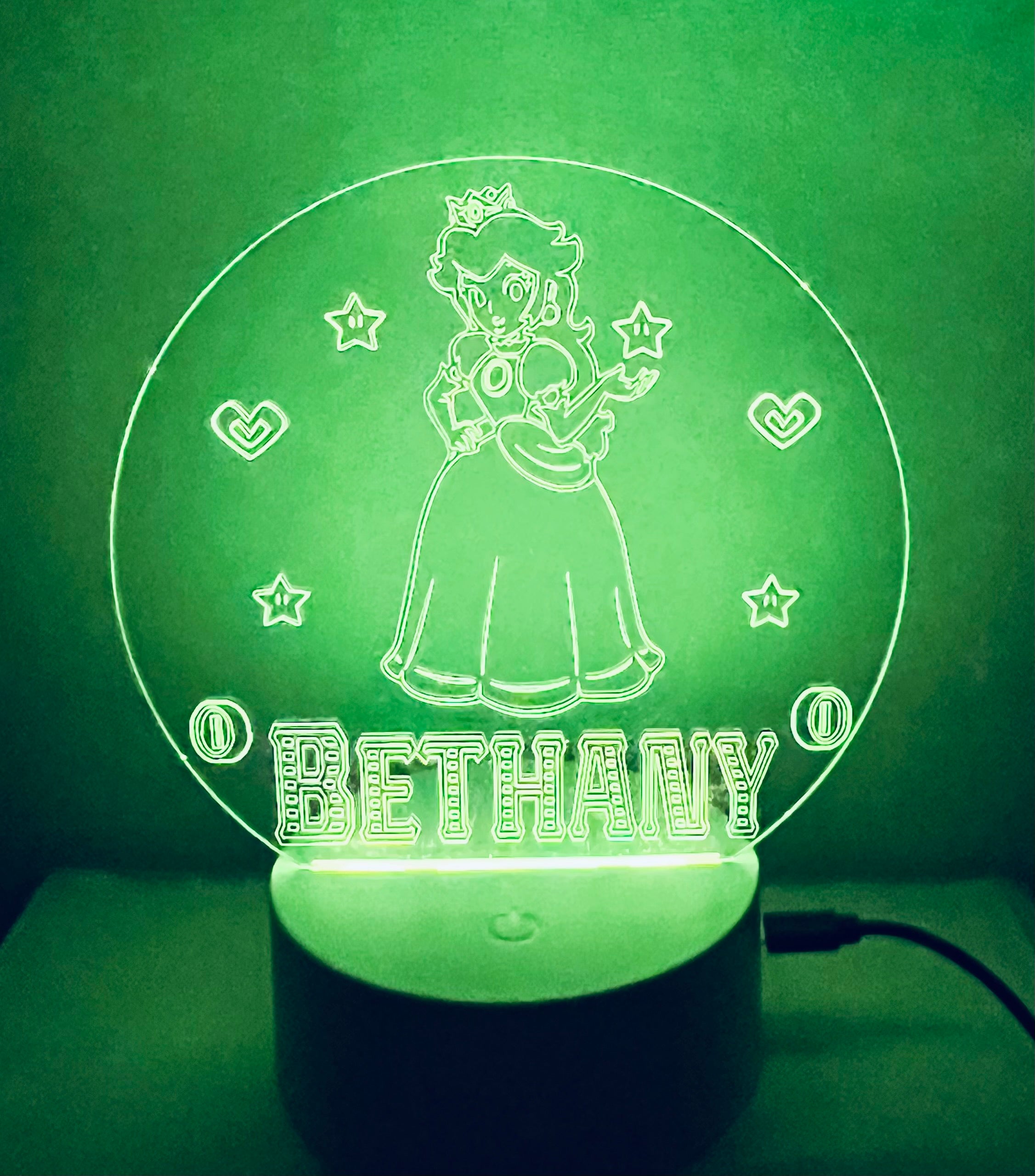 Character/Princess Peach Themed LED Night Light - Comes Fully Personalised. Unique Gift Idea