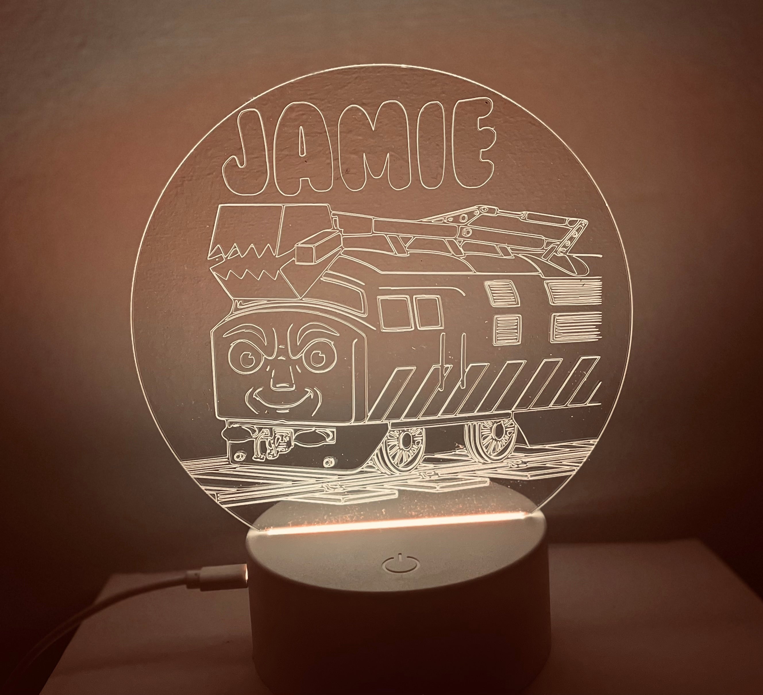 Diesel Train Themed LED Night Light - Comes Fully Personalised. Unique Gift Idea