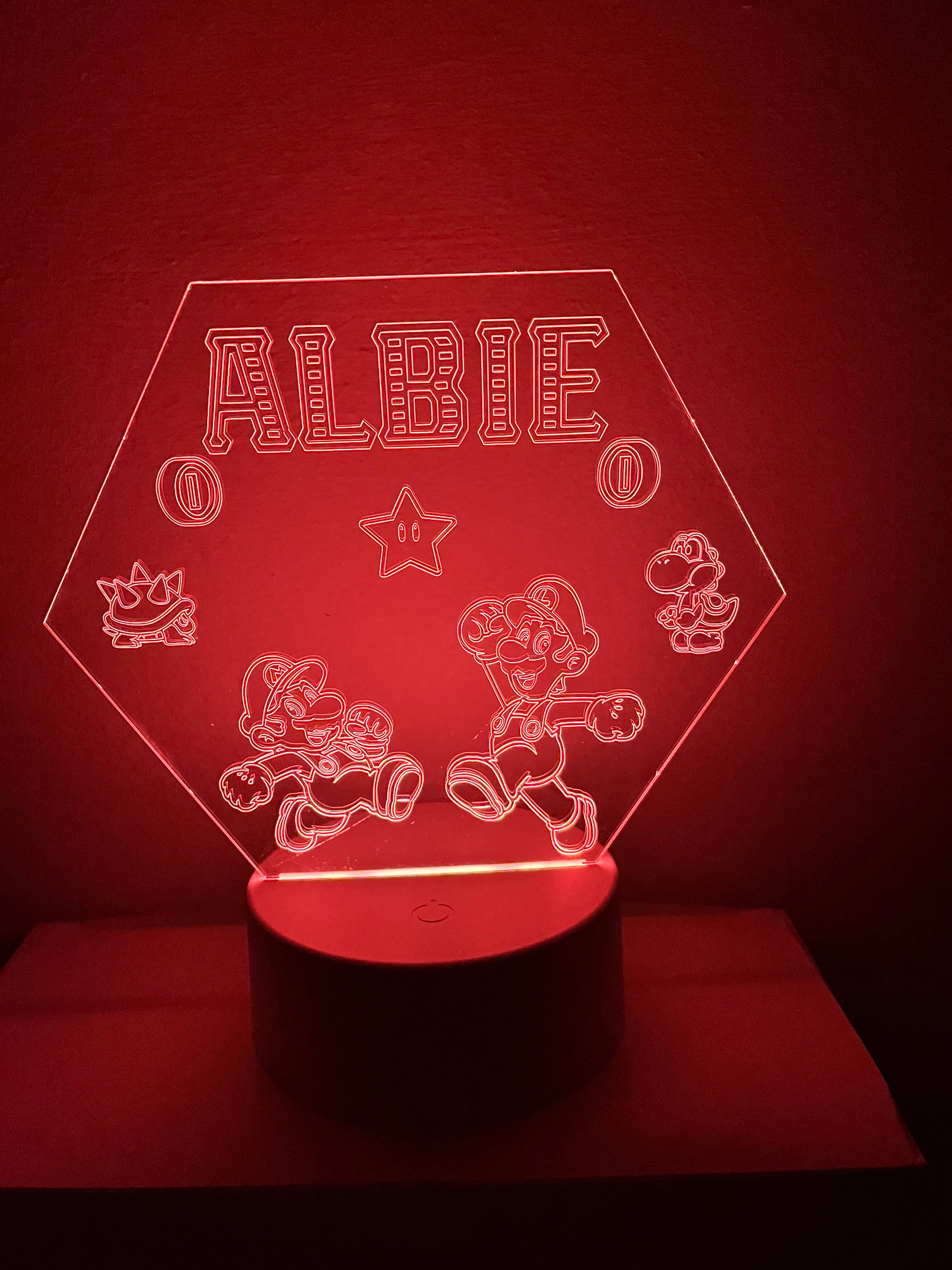 Character /Super Mario Themed LED Night Light - Comes Fully Personalised. Unique Gift Idea