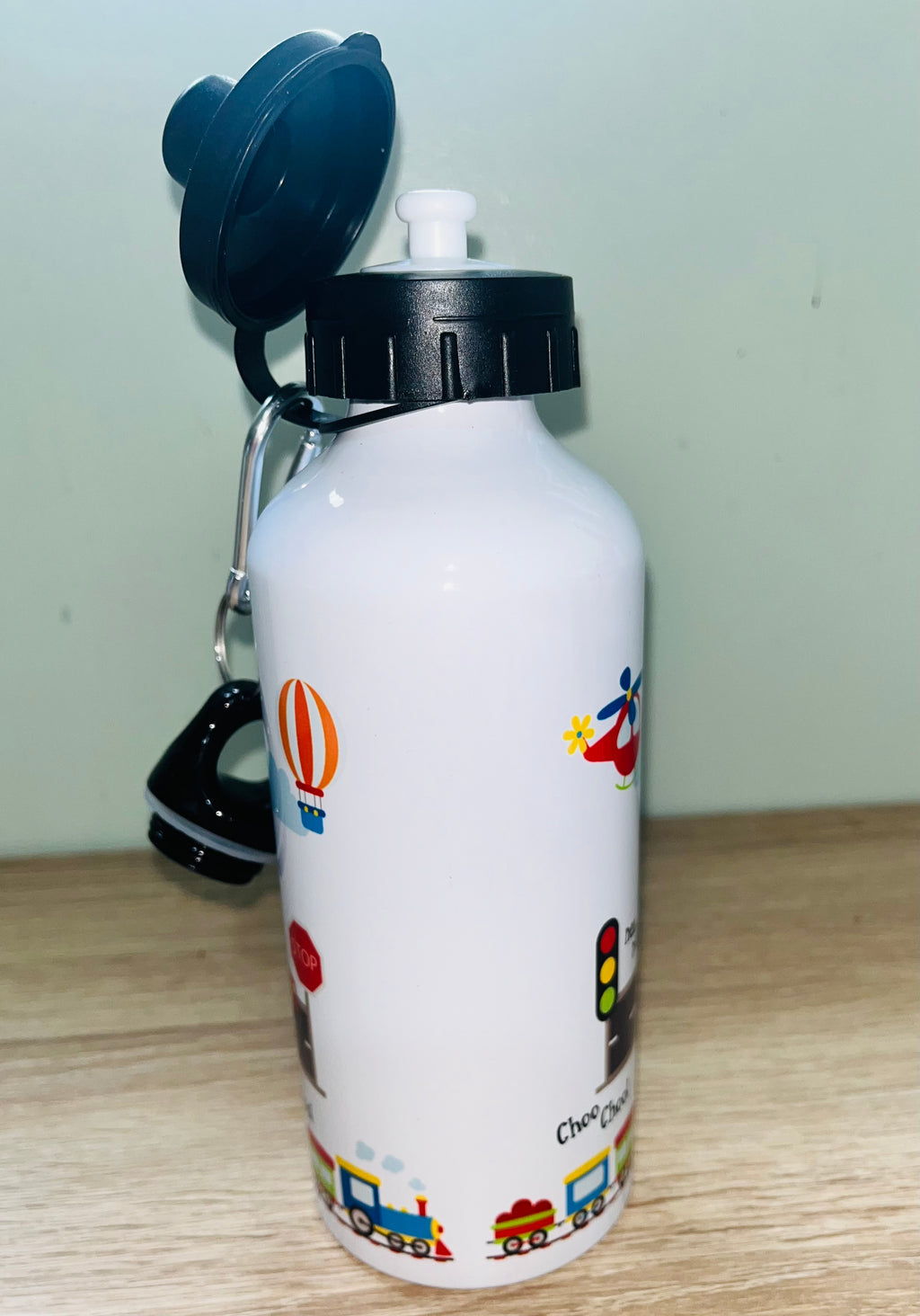 Transport Themed Personalised 600ml Aluminium Water Bottles - made with your favourite characters! School Water Bottle, Summer Ready.
