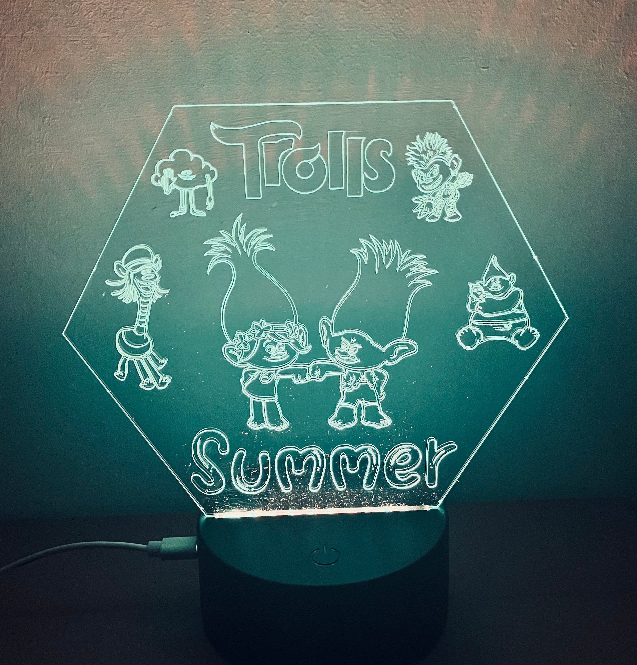 Character/Trolls Themed LED Night Light - Comes Fully Personalised. Unique Gift Idea