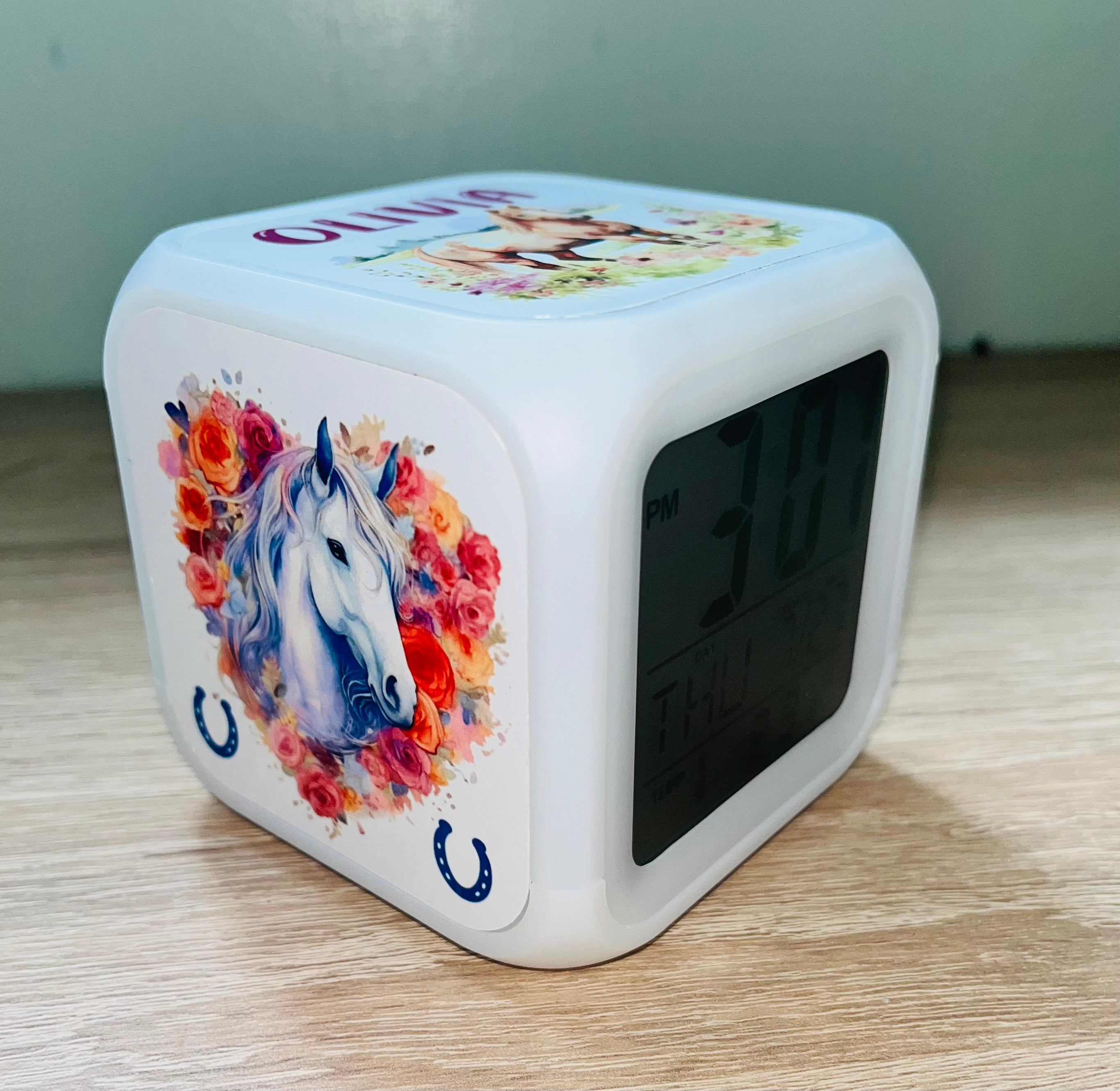 Horse Design Personalised LED Cube Digital Alarm Clock - Colour Changing/Great Gift Idea