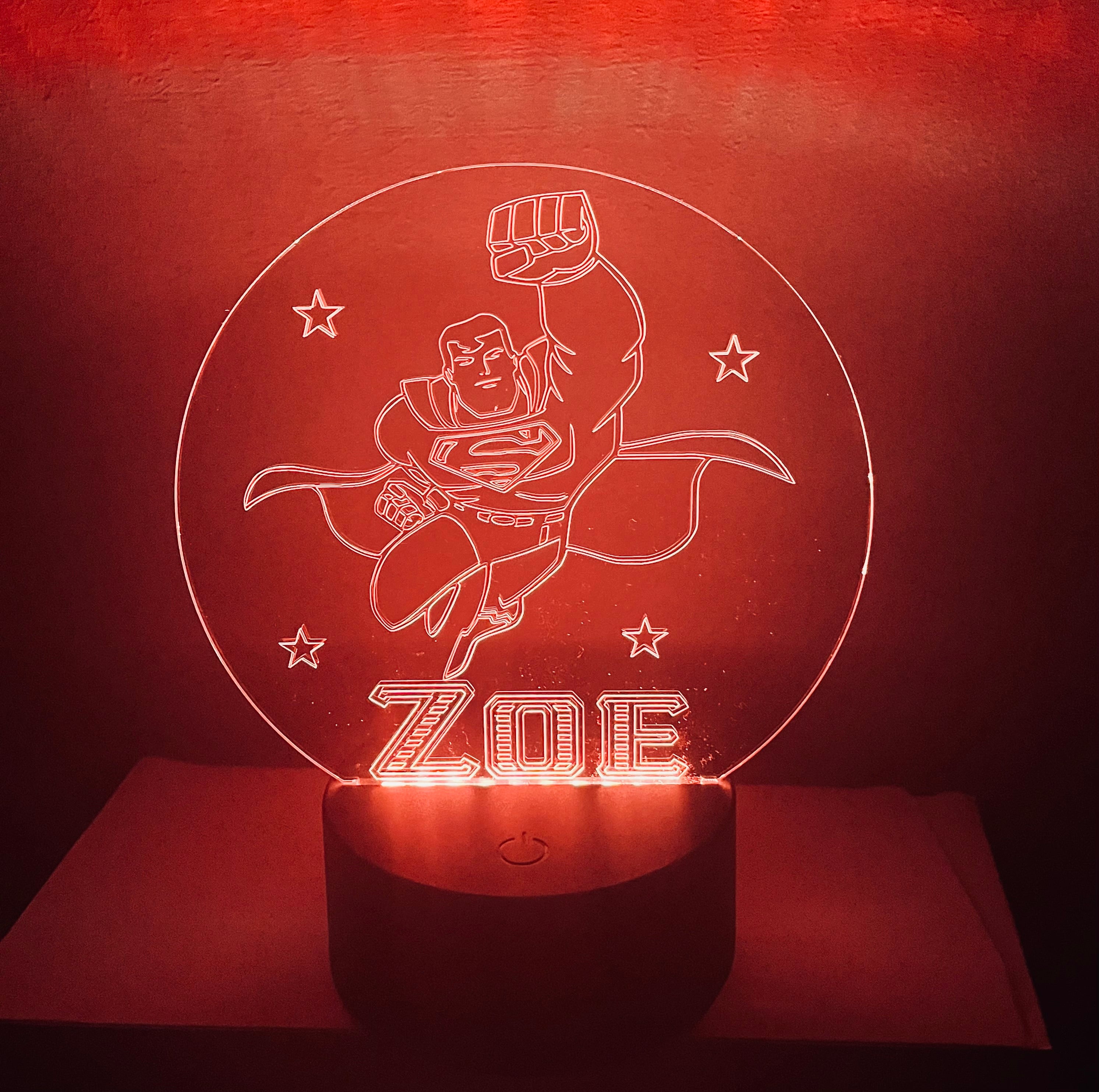Superman Themed LED Night Light - Comes Fully Personalised. Unique Gift Idea
