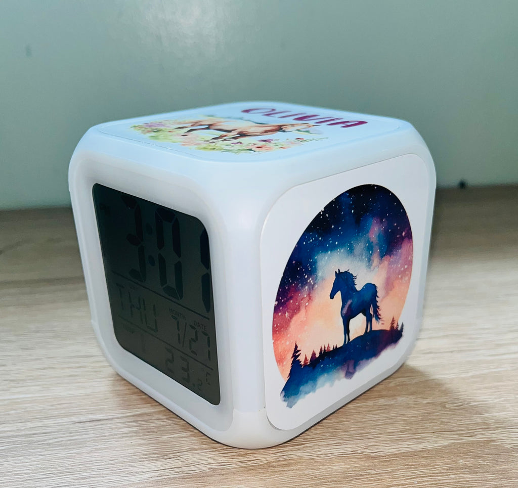 Horse Design Personalised LED Cube Digital Alarm Clock - Colour Changing/Great Gift Idea