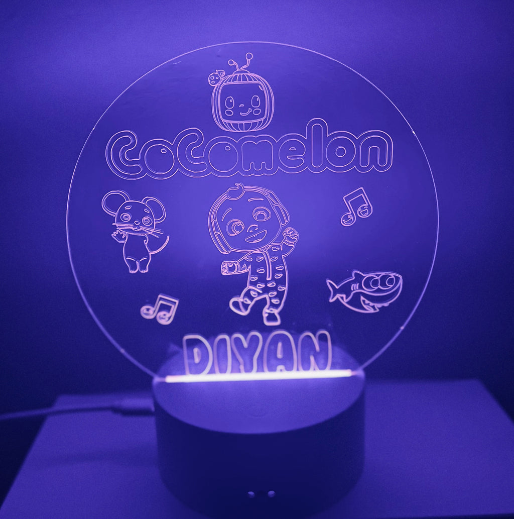 Character/Cocomelon Themed LED Night Light - Comes Fully Personalised. Unique Gift Idea