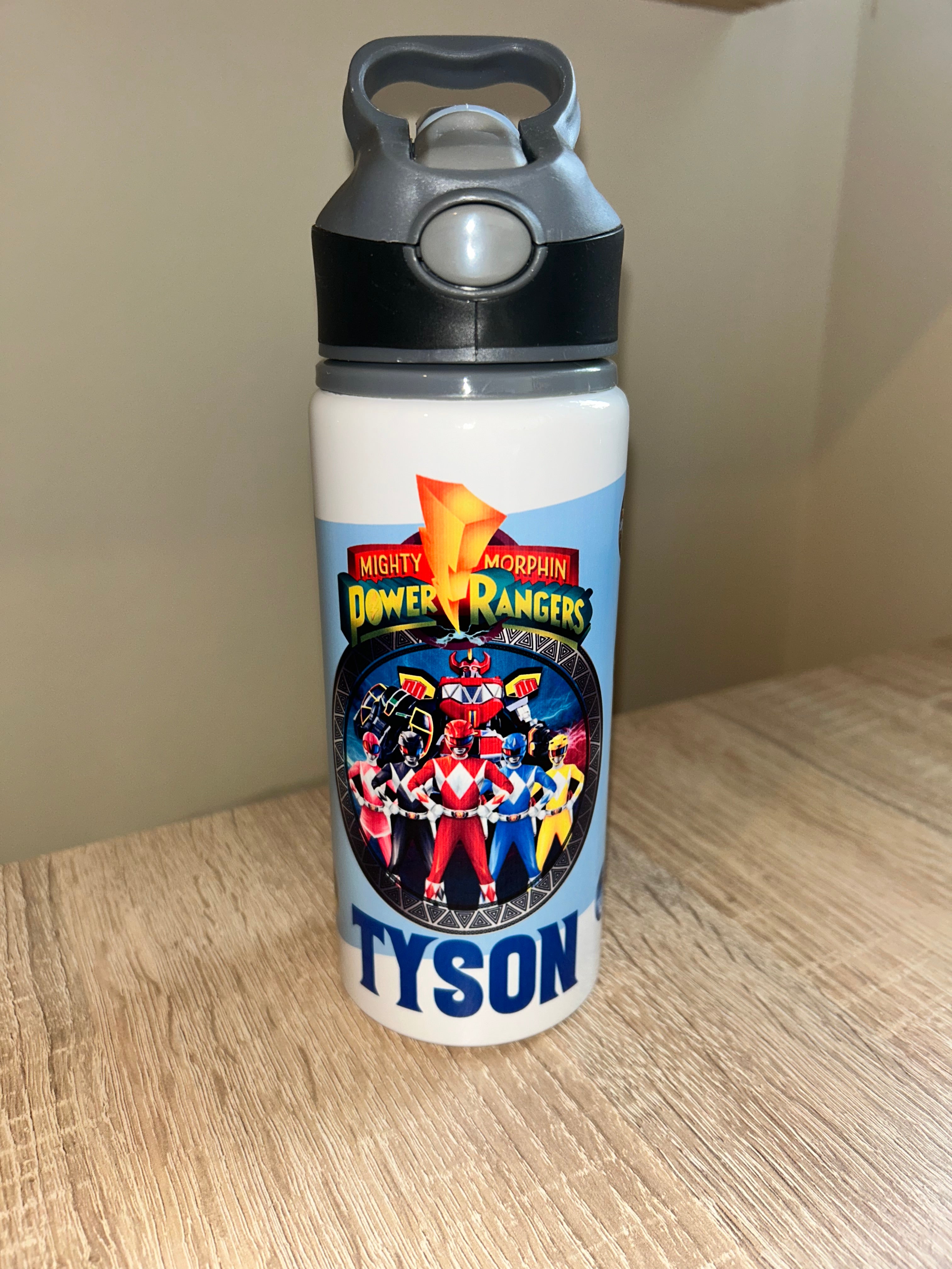 Character/Power Rangers Themed Personalised 600ml Aluminium Water Bottles - made with your favourite characters! School Water Bottle, Summer Ready. (Copy)
