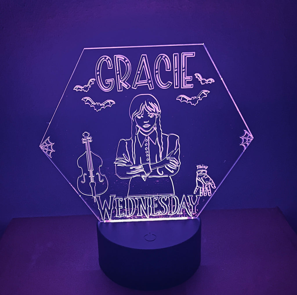 Wednesday Themed LED Night Light - Comes Fully Personalised. Unique Gift Idea