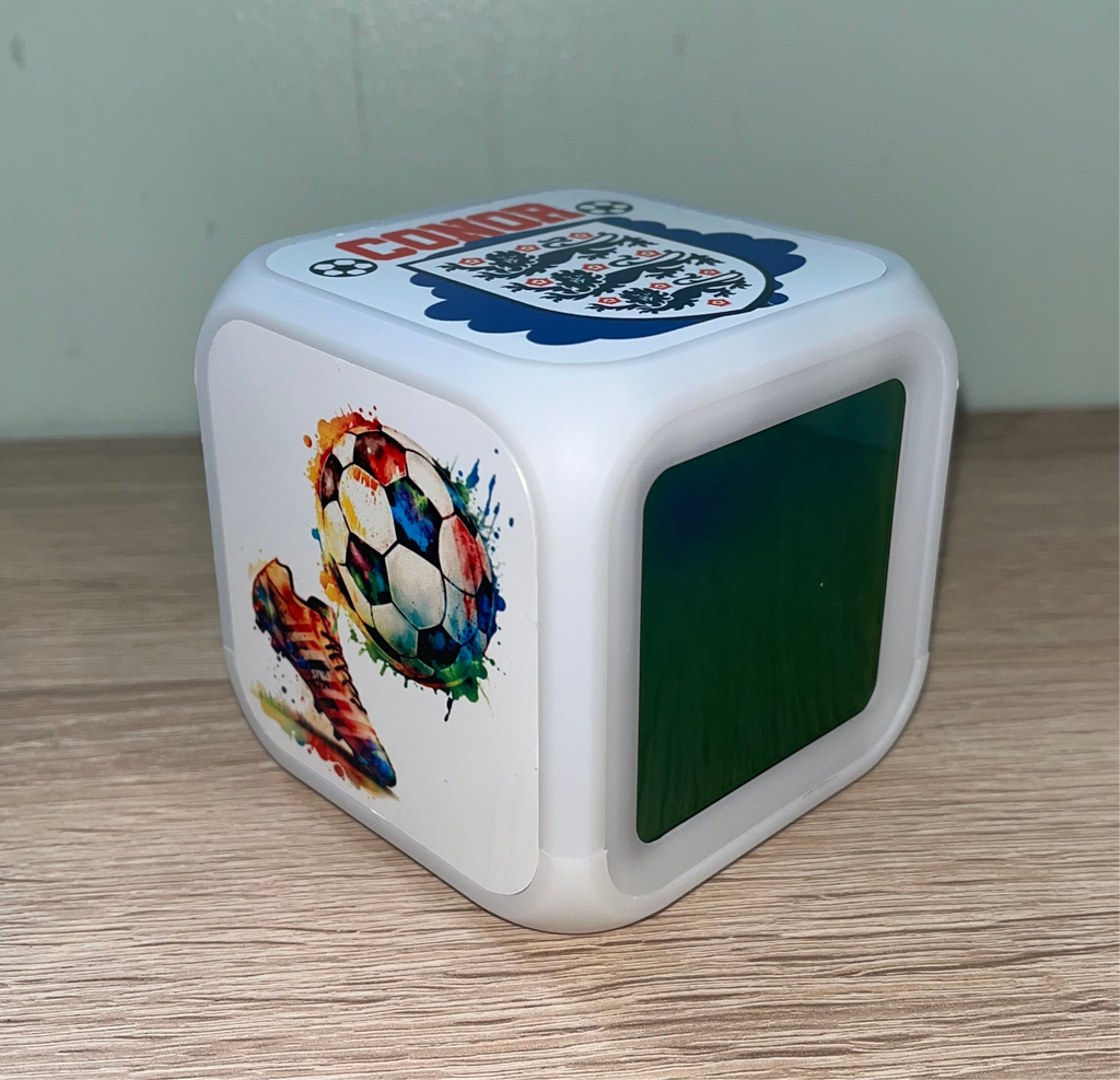 Football Design Personalised LED Cube Digital Alarm Clock - Colour Changing/Great Gift Idea