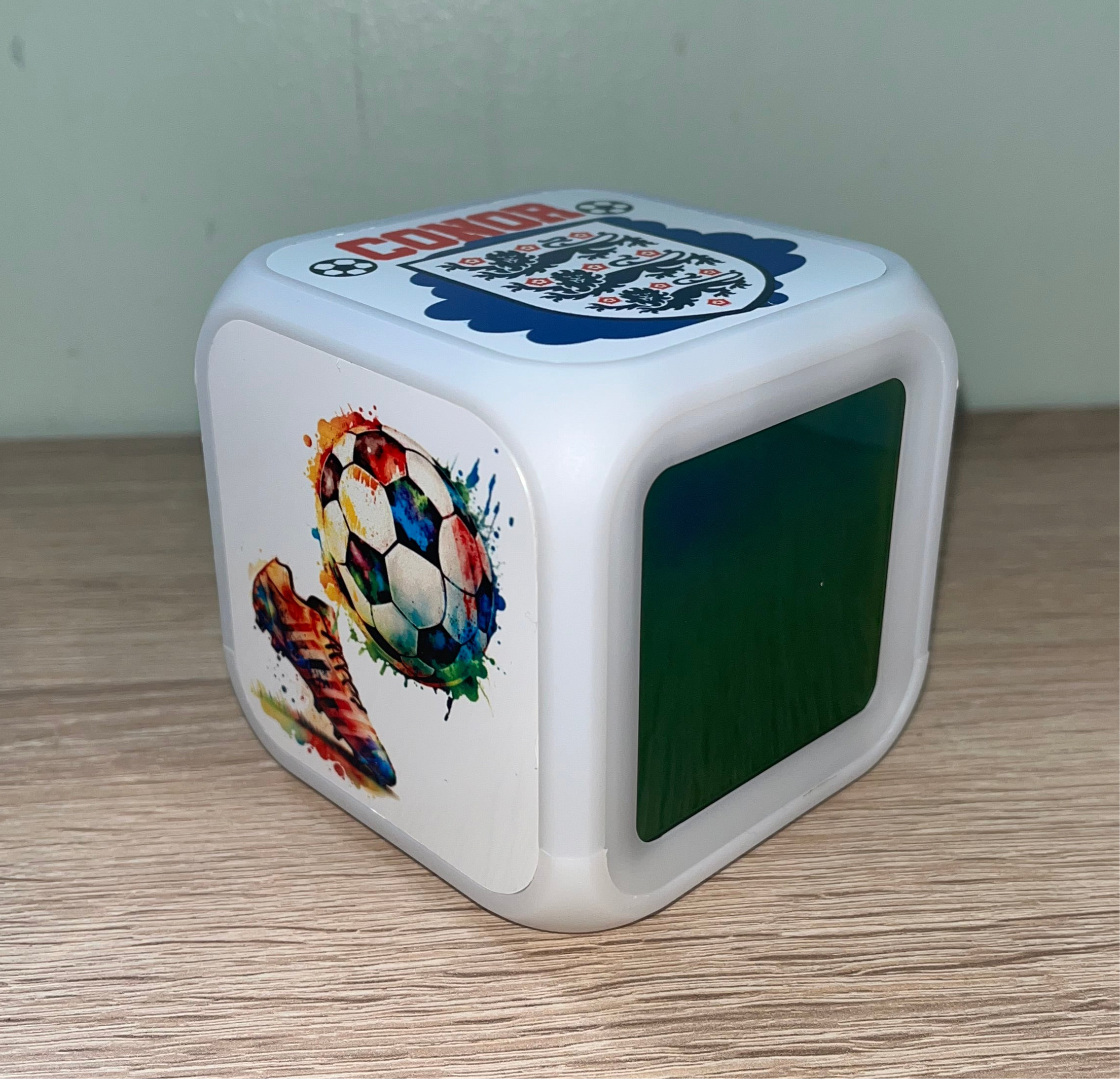 Football Design Personalised LED Cube Digital Alarm Clock - Colour Changing/Great Gift Idea