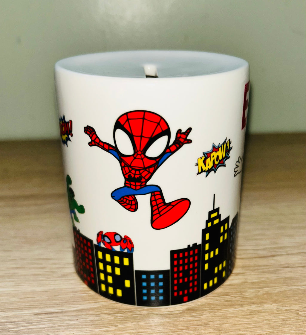 Ghost Spidey Design Personalised Money Box, Piggy Bank, Birthday Gift, Baby gift, keepsake, Saving, bedroom/nursery decor, Ceramic