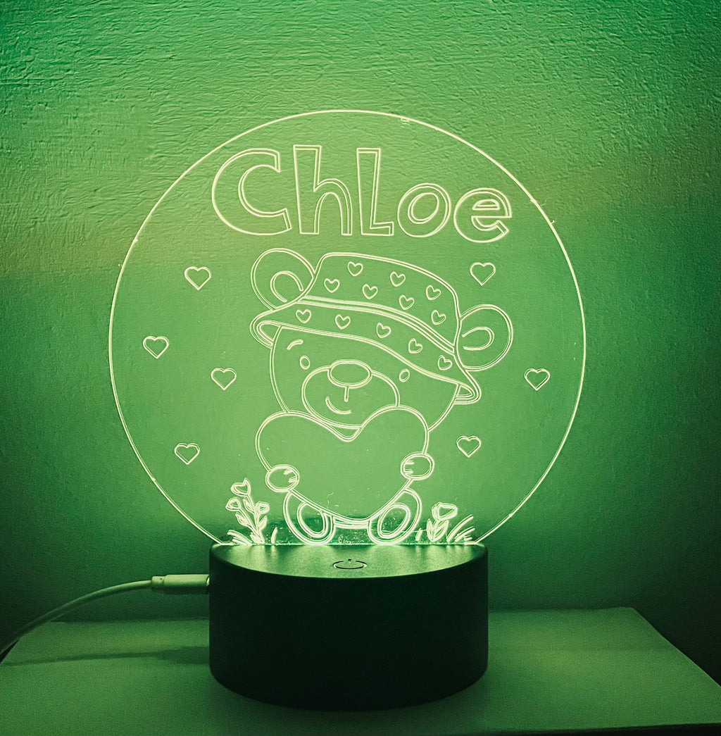 Cute Bear Themed LED Night Light - Comes Fully Personalised. Unique Gift Idea
