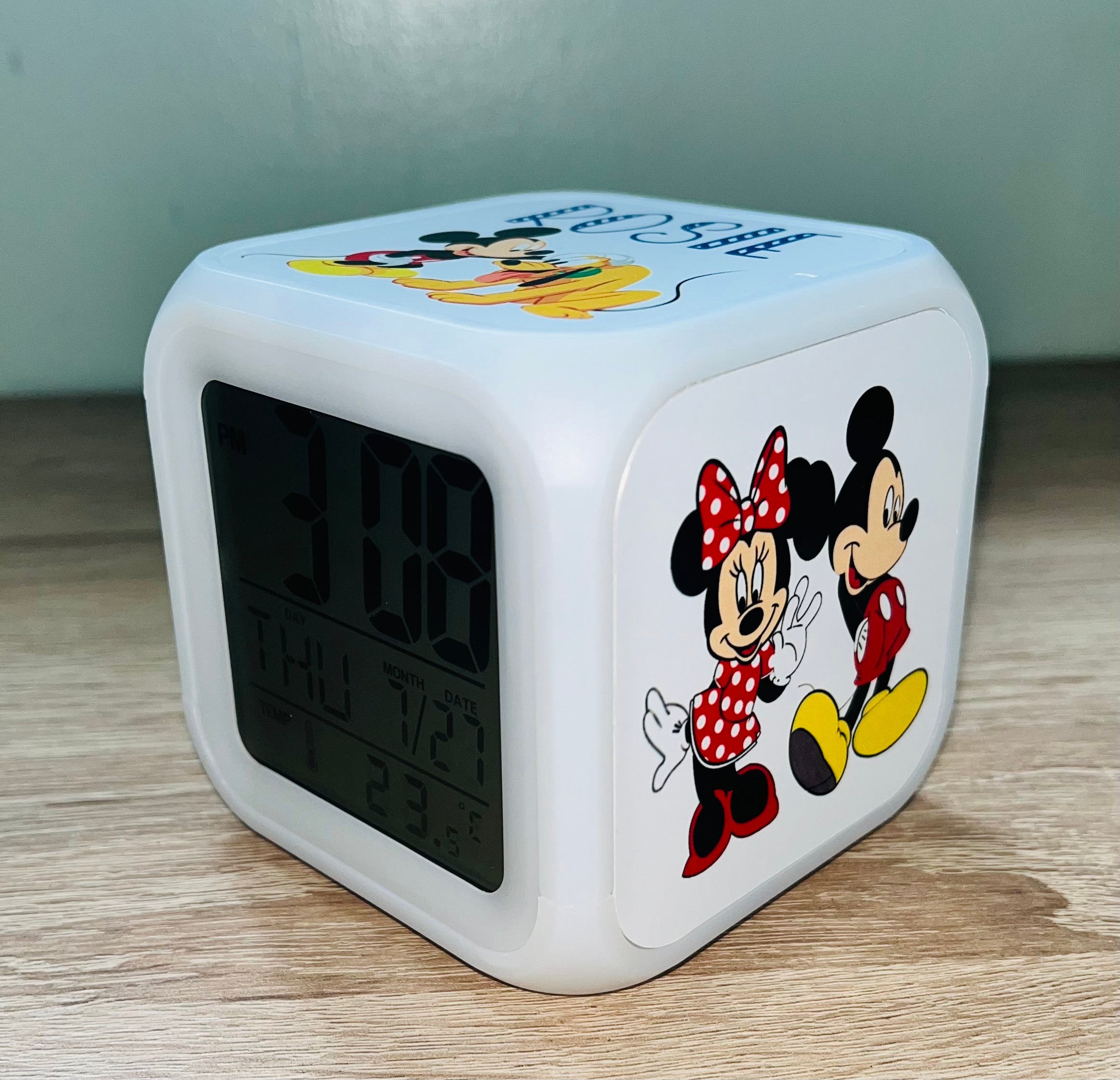 Mickey & Friends Design Personalised LED Cube Digital Alarm Clock - Colour Changing/Great Gift Idea