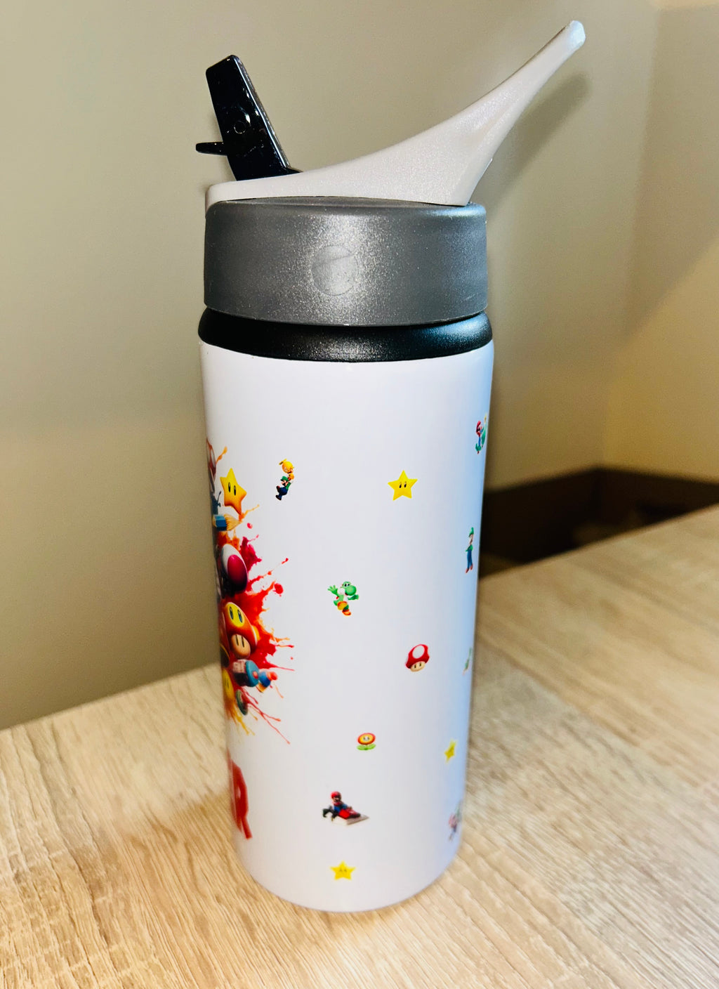 Character/Super Mario Themed Personalised 600ml Aluminium Water Bottles - made with your favourite characters! School Water Bottle, Summer Ready.
