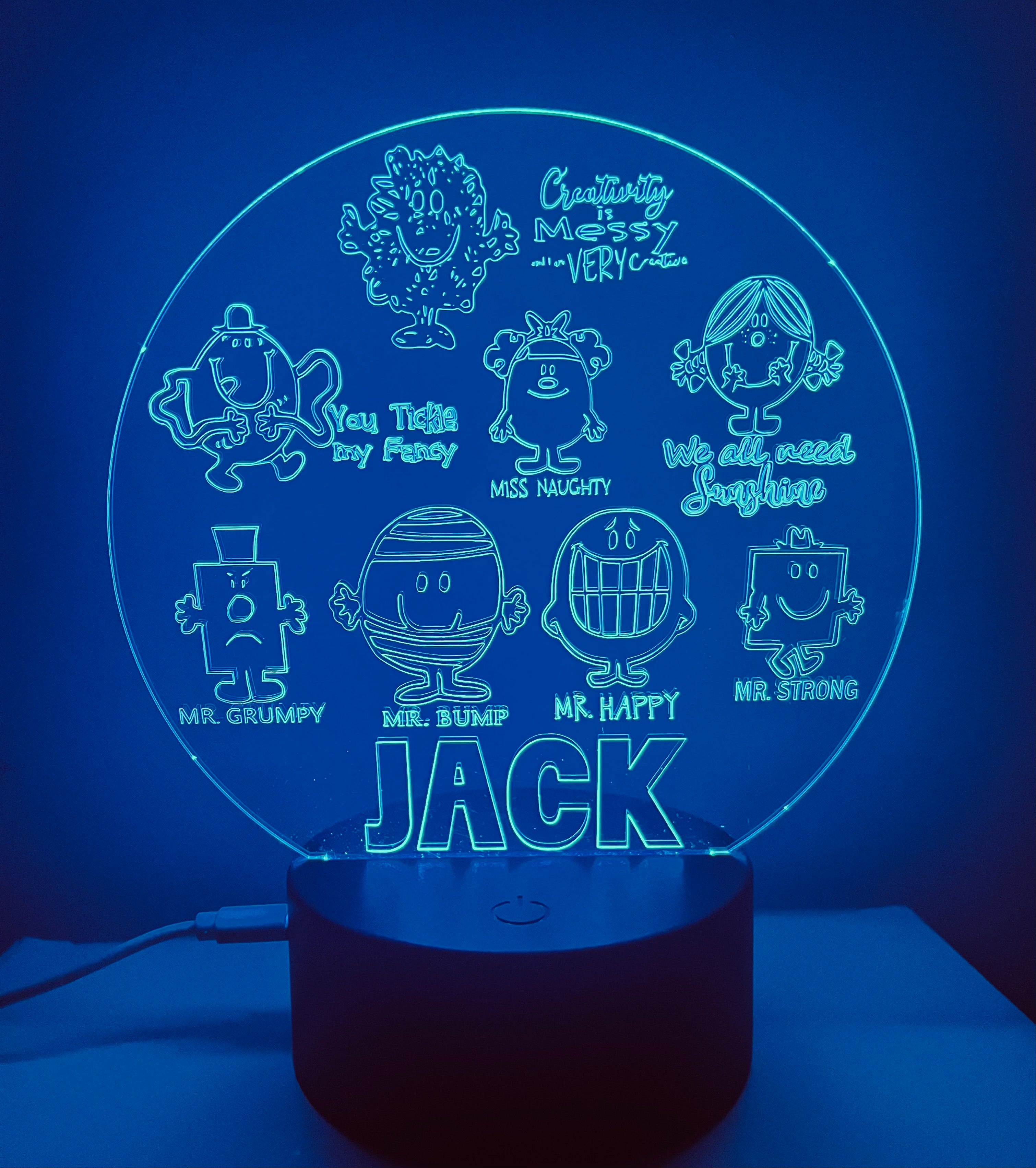 Mr Men Themed LED Night Light - Comes Fully Personalised. Unique Gift Idea