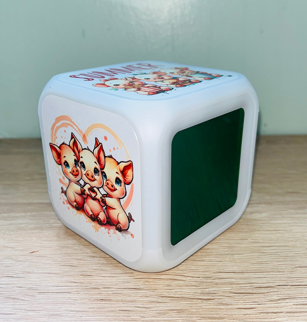 Cute Piggy Design Personalised LED Cube Digital Alarm Clock - Colour Changing/Great Gift Idea