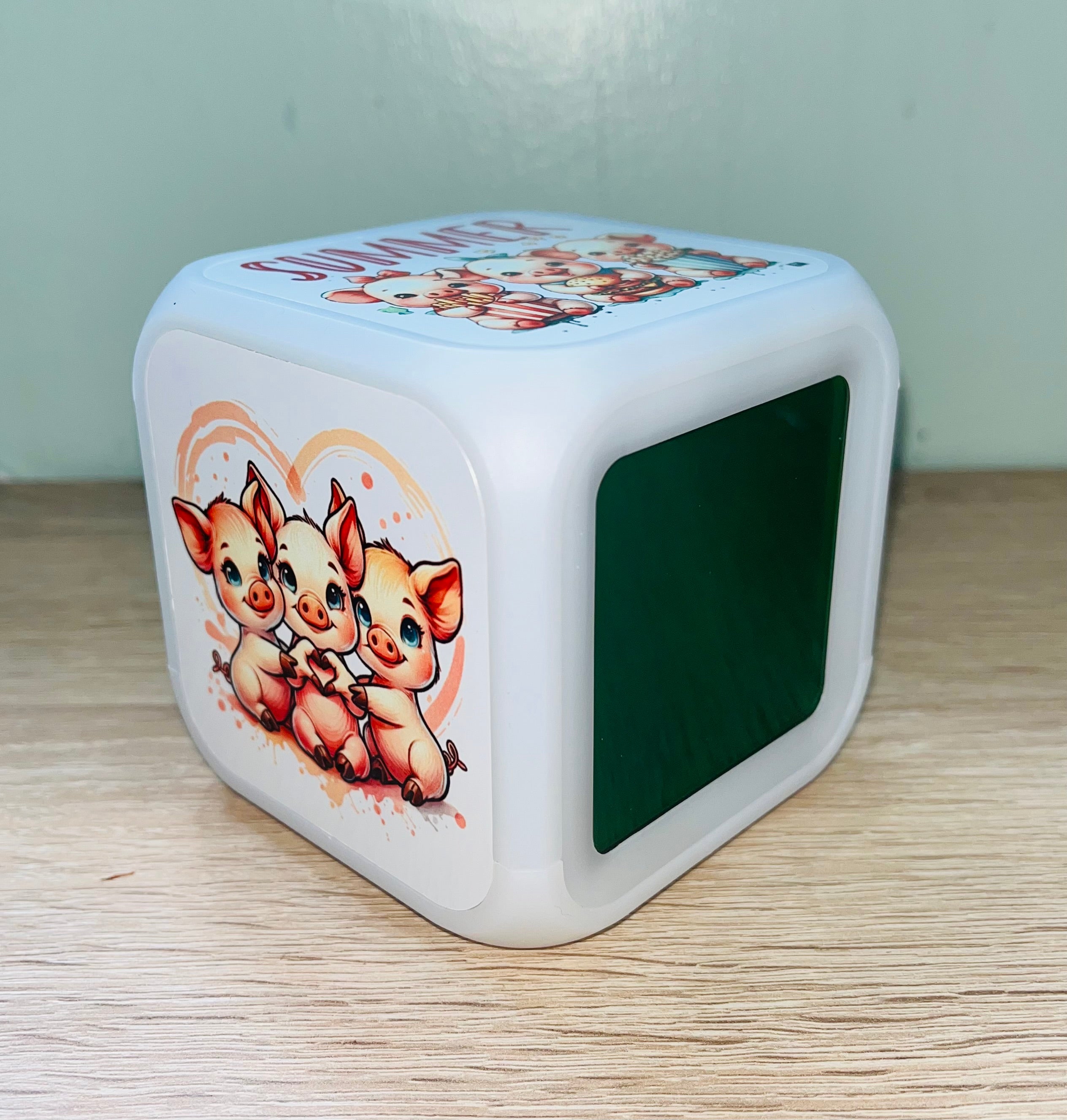 Cute Piggy Design Personalised LED Cube Digital Alarm Clock - Colour Changing/Great Gift Idea
