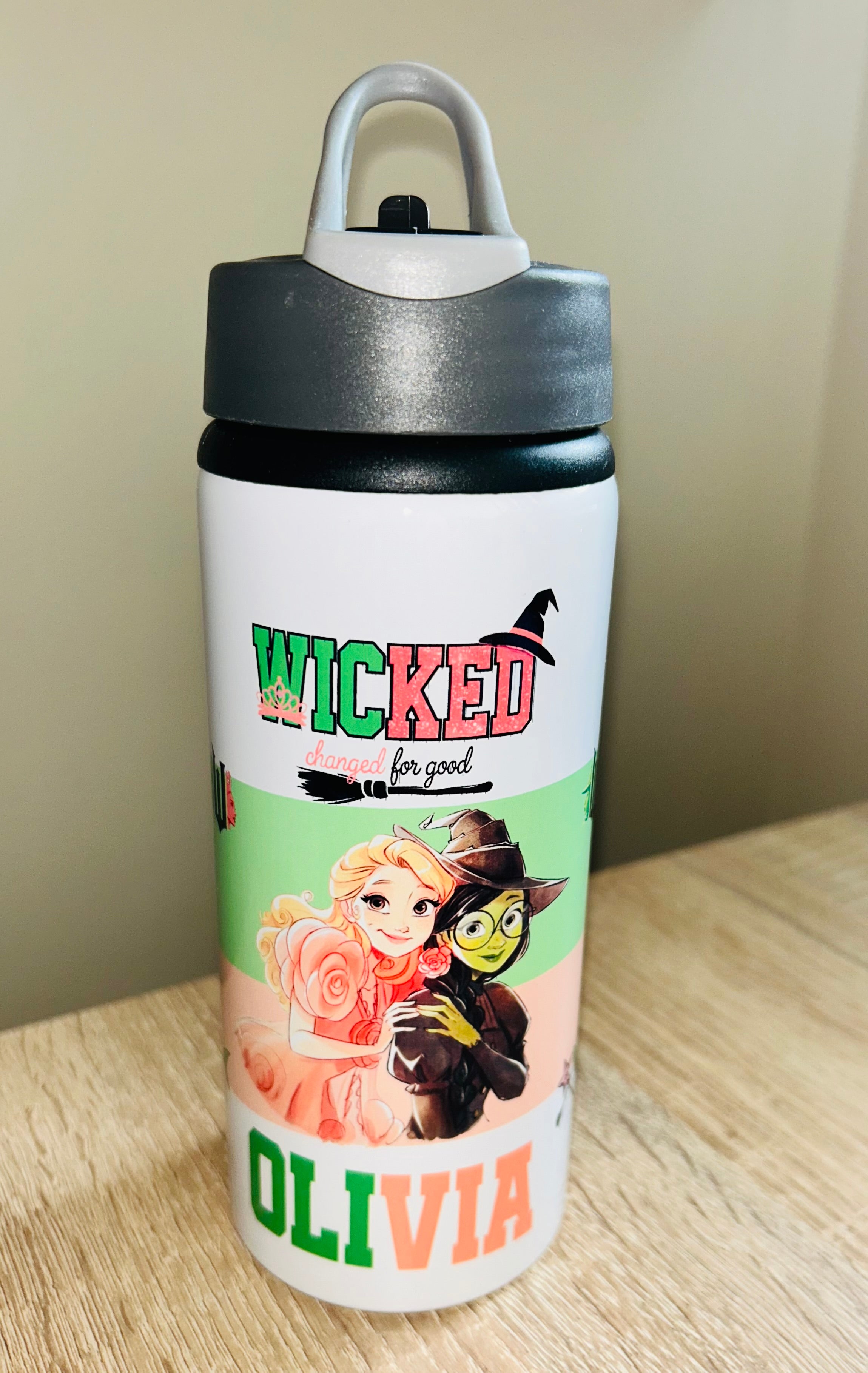 Character/Wicked Themed Personalised 600ml Aluminium Water Bottles - made with your favourite characters! School Water Bottle, Summer Ready.