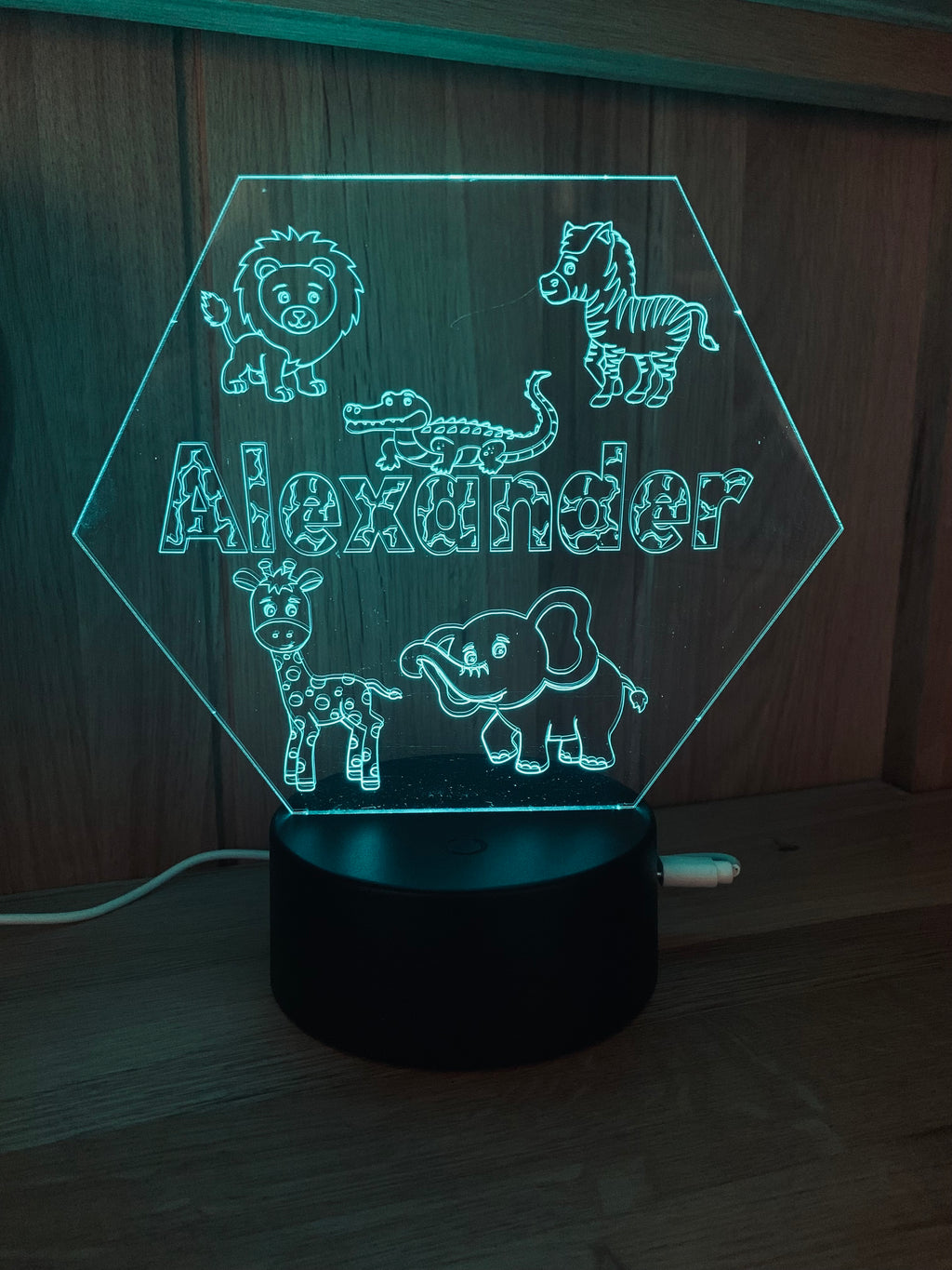 Safari Themed LED Night Light - Comes Fully Personalised. Unique Gift Idea
