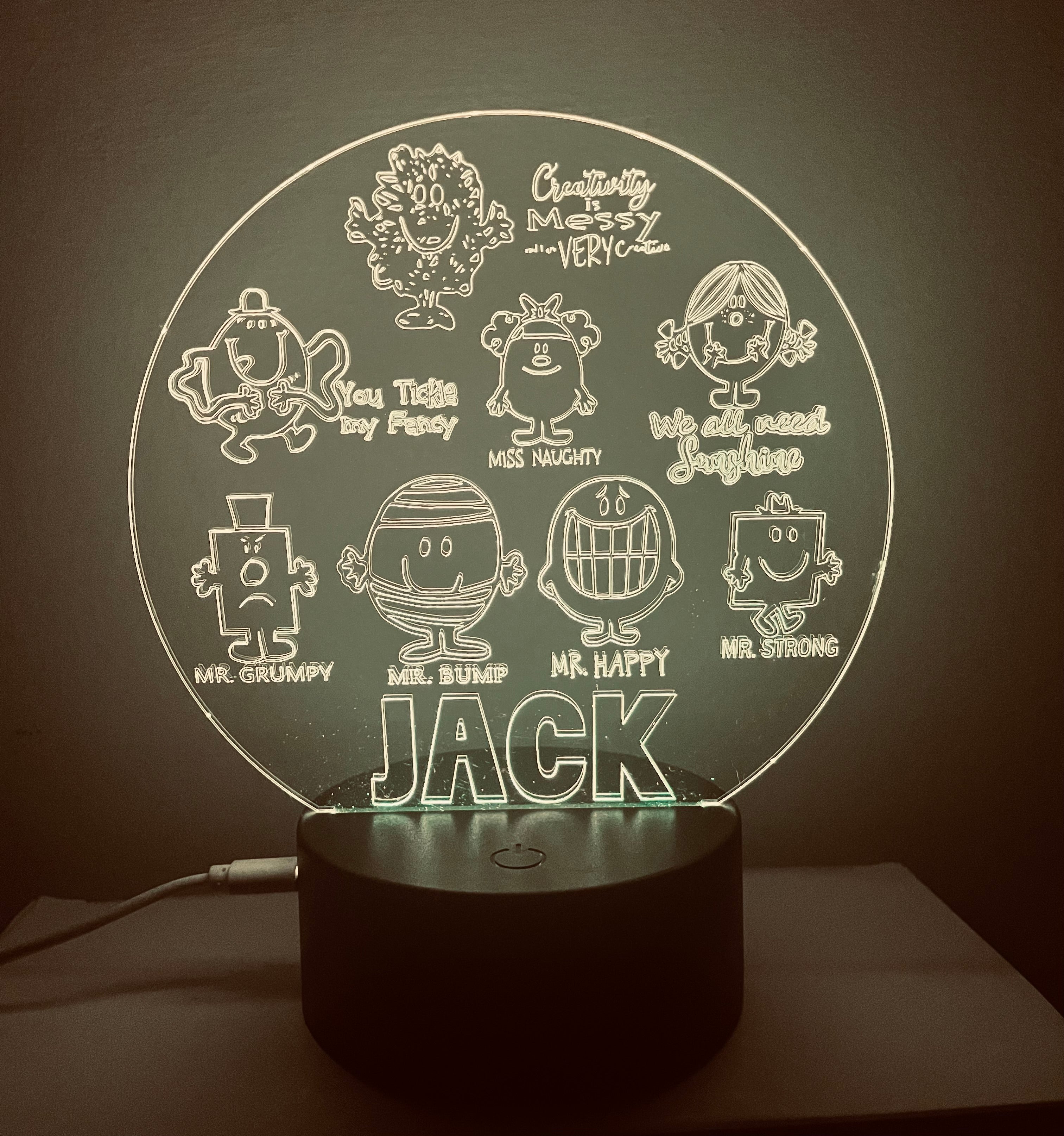 Mr Men Themed LED Night Light - Comes Fully Personalised. Unique Gift Idea