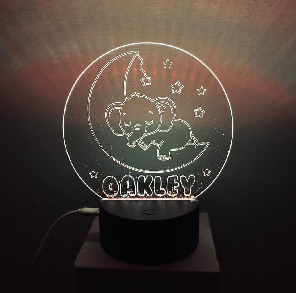 Cute Elephant Themed LED Night Light - Comes Fully Personalised. Unique Gift Idea