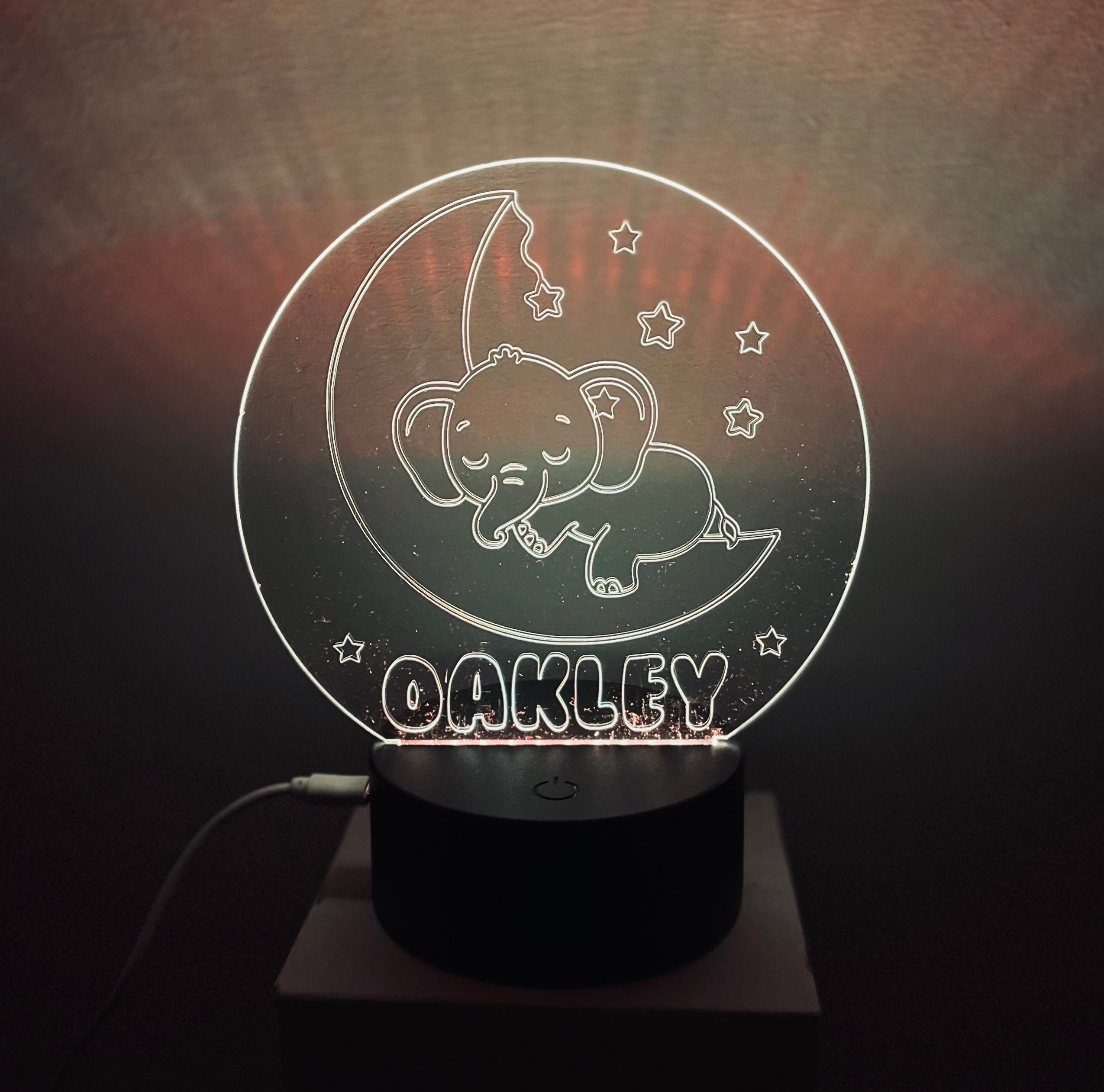 Cute Elephant Themed LED Night Light - Comes Fully Personalised. Unique Gift Idea