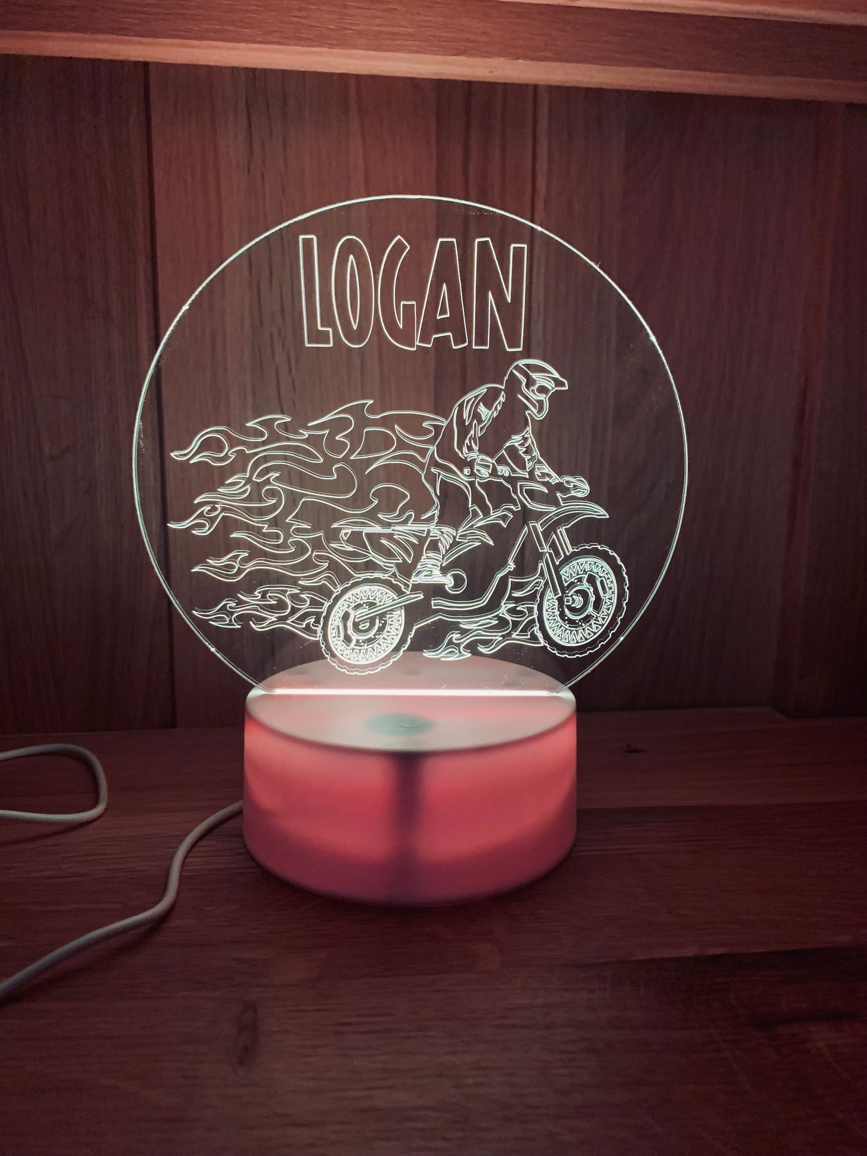 MotorCross Themed LED Night Light - Comes Fully Personalised. Unique Gift Idea