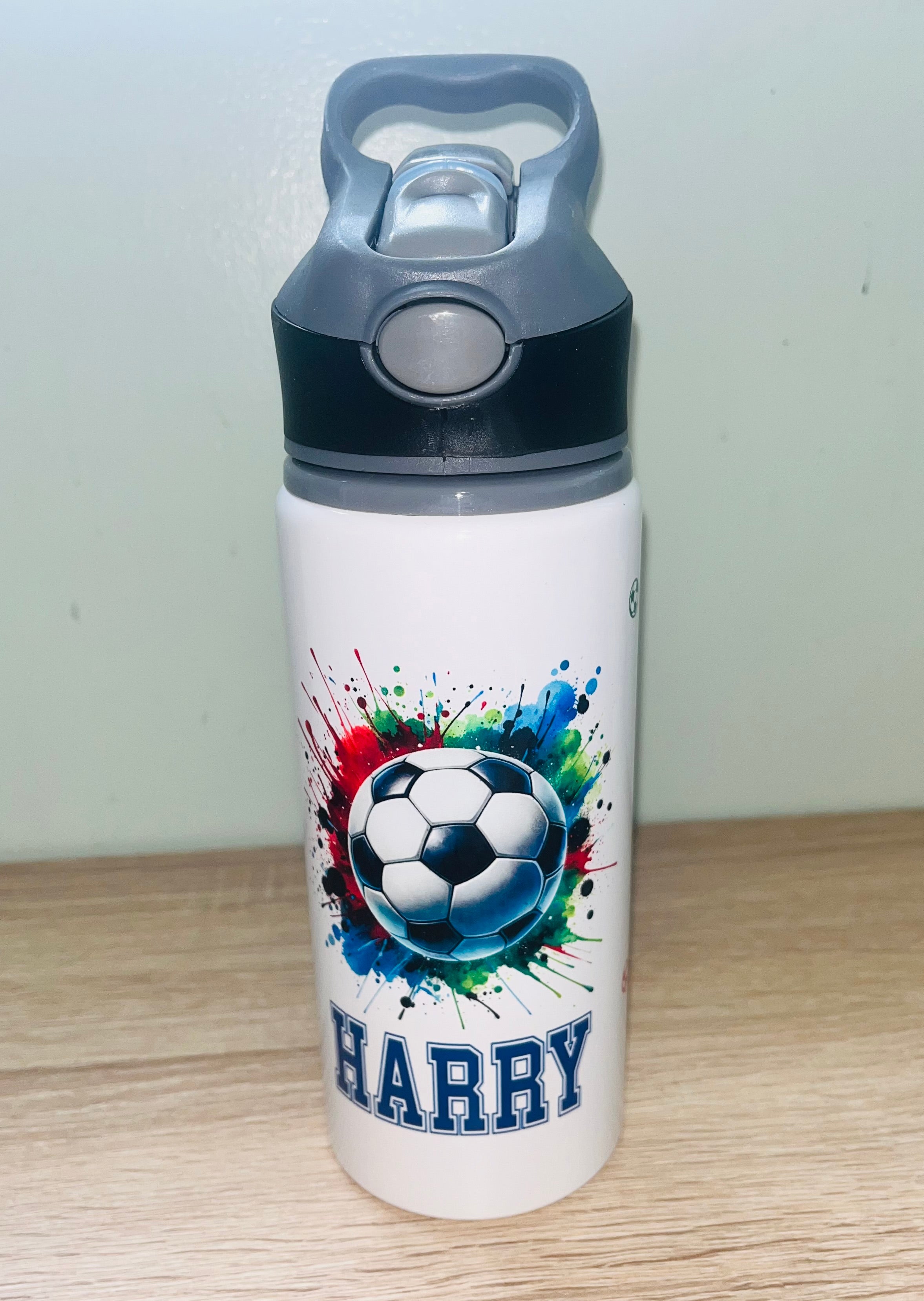 Football Themed Personalised 600ml Aluminium Water Bottles - made with your favourite characters! School Water Bottle, Summer Ready.