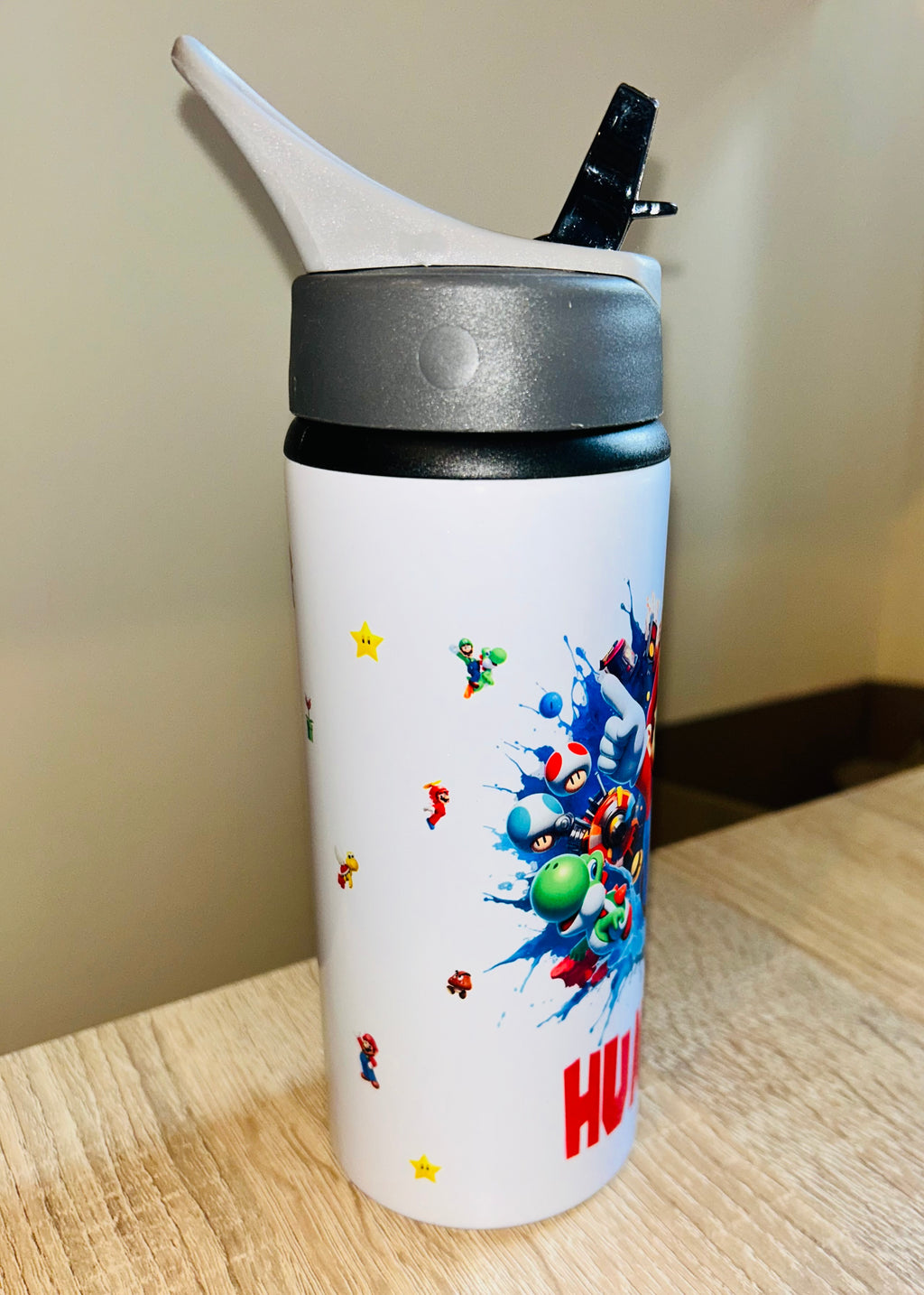 Character/Super Mario Themed Personalised 600ml Aluminium Water Bottles - made with your favourite characters! School Water Bottle, Summer Ready.