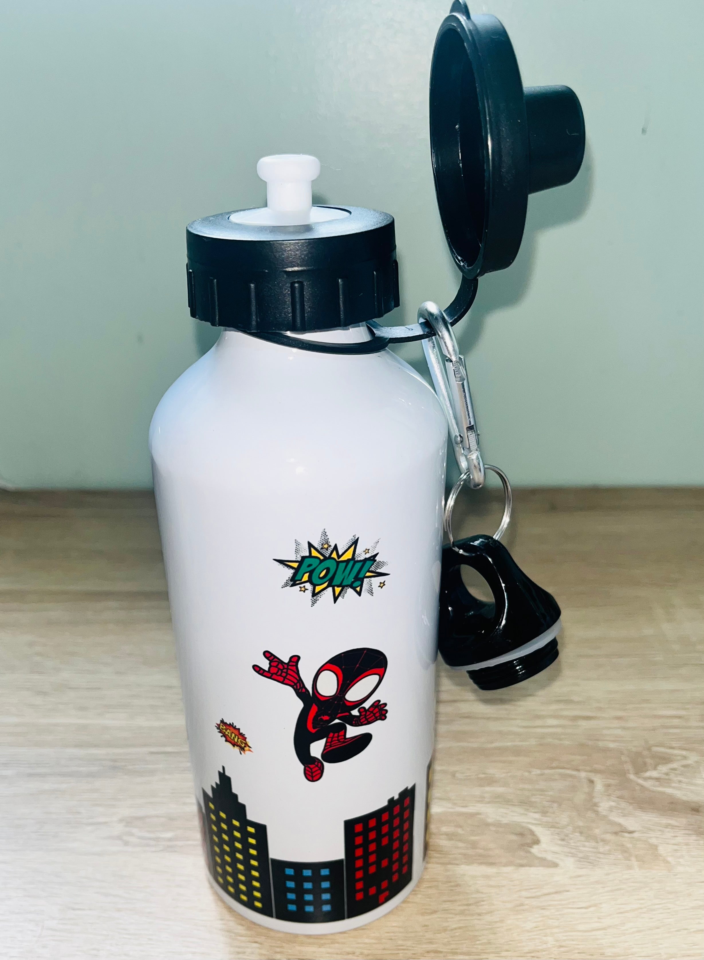 Ghost Spidey Themed Personalised 600ml Aluminium Water Bottles - made with your favourite characters! School Water Bottle, Summer Ready.