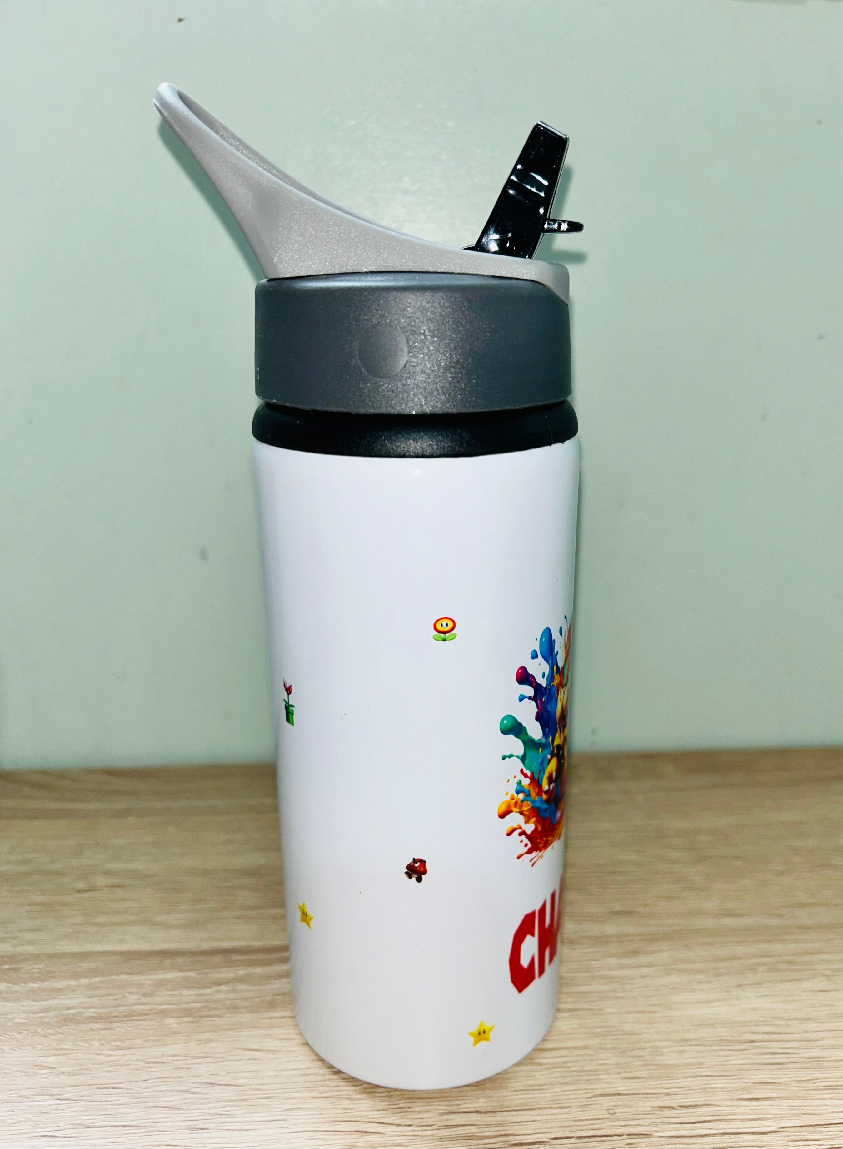 Character/Bowser Themed Personalised 600ml Aluminium Water Bottles - made with your favourite characters! School Water Bottle, Summer Ready.