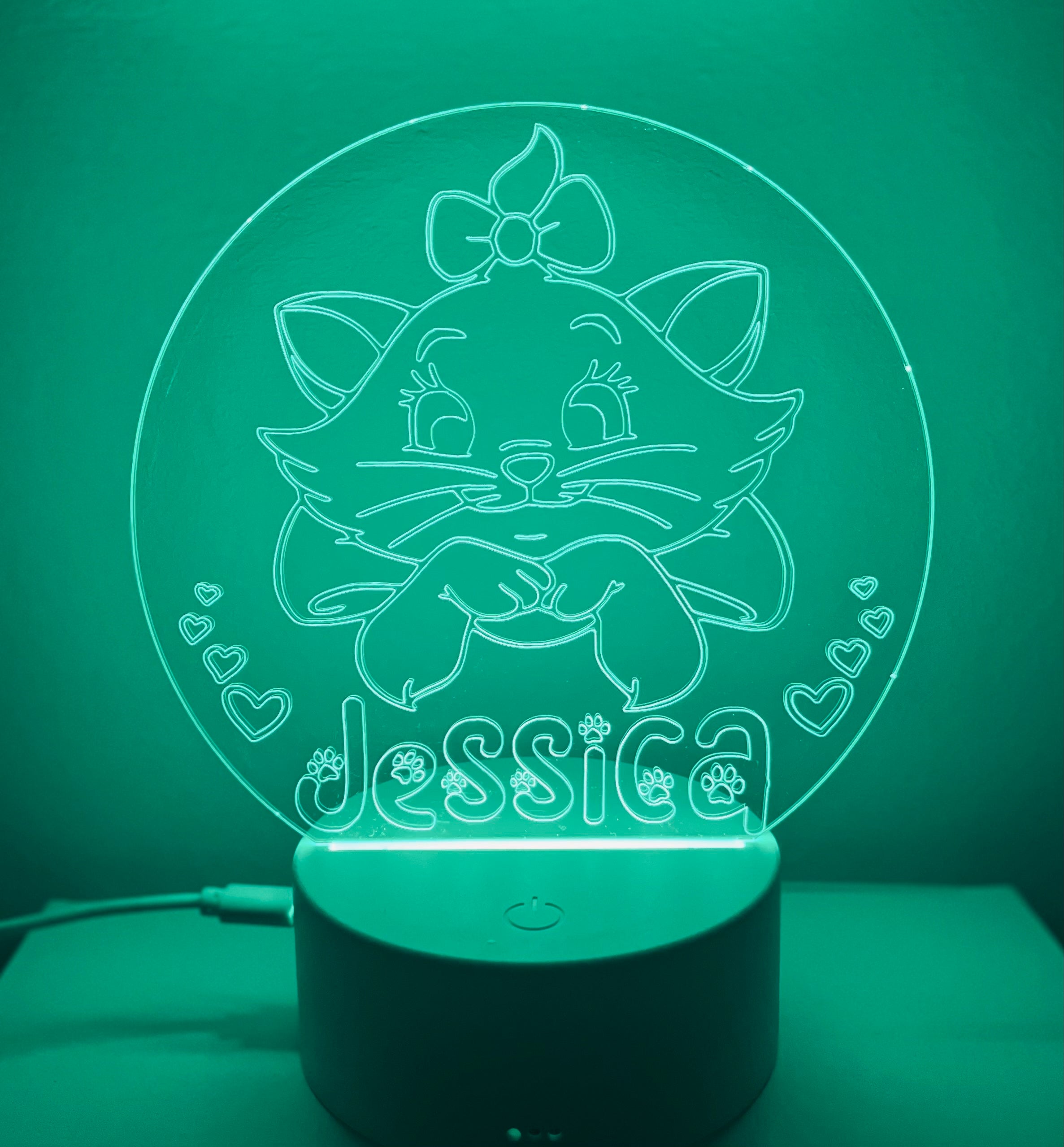 Cute Cat Themed LED Night Light - Comes Fully Personalised. Unique Gift Idea