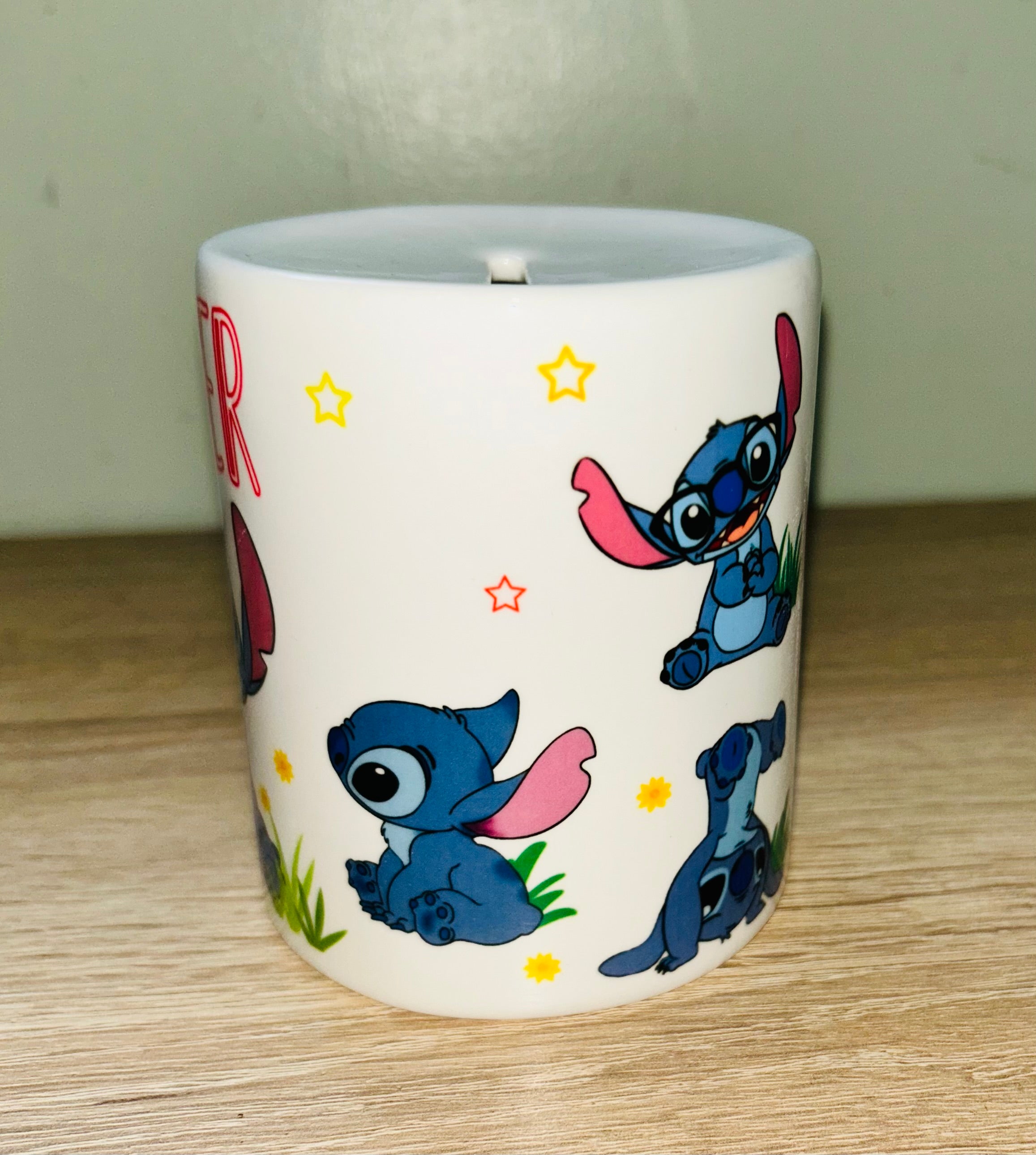 Stitch Design Personalised Money Box, Piggy Bank, Birthday Gift, Baby gift, keepsake, Saving, bedroom/nursery decor, Ceramic