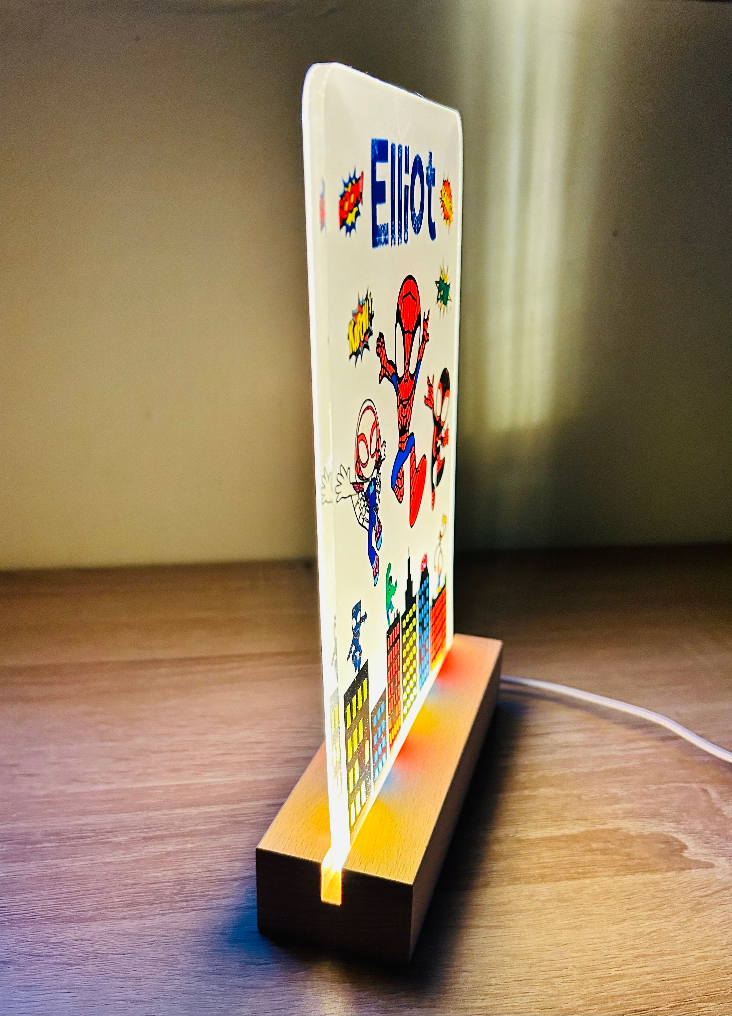 Spidey & Friends Themed Sub LED Night Light - Comes Fully Personalised. Unique Gift Idea.  Perfect for Bedroom. Christmas/Birthday Gift.