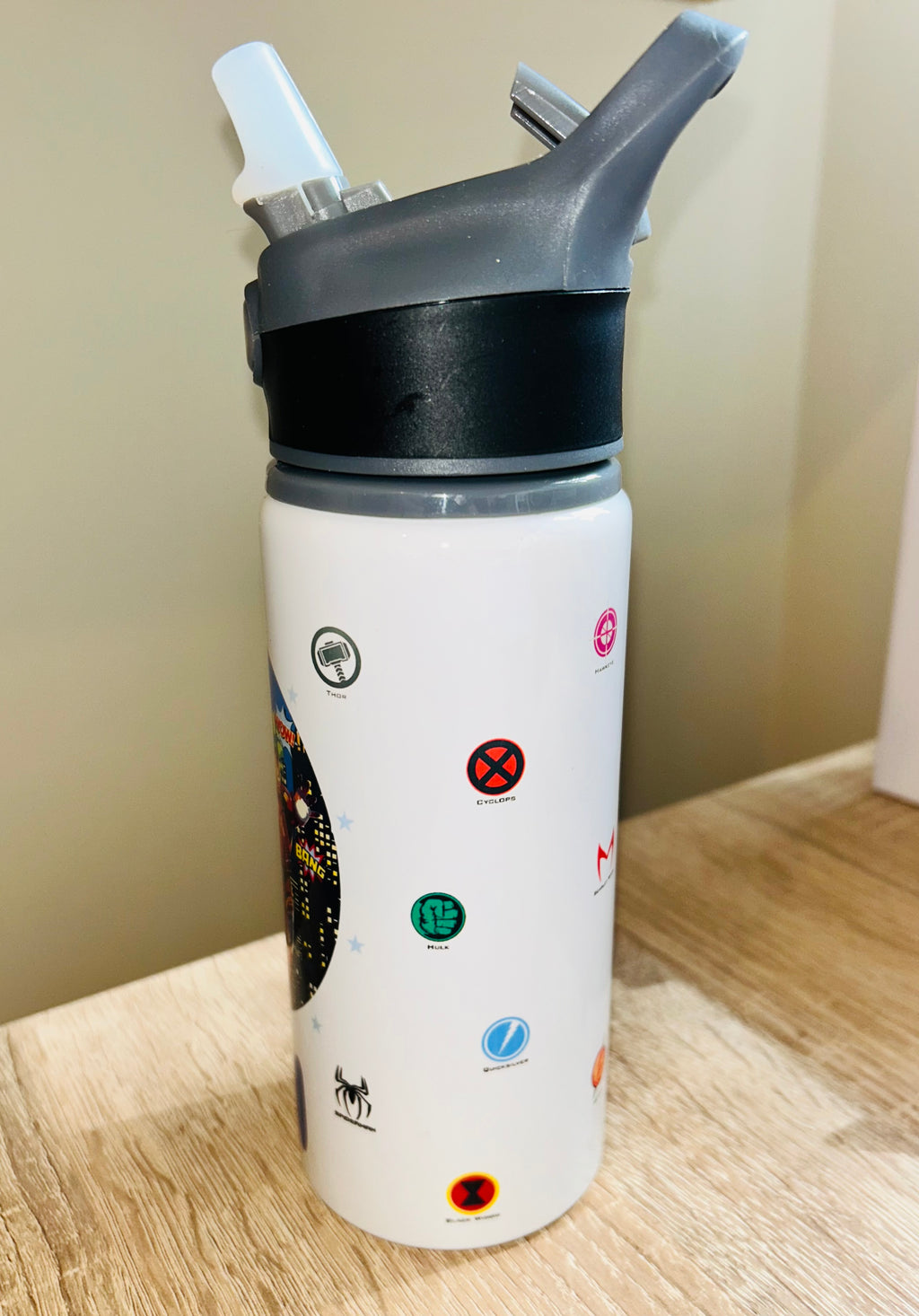 Marvel/Superheroes Themed Personalised 600ml Aluminium Water Bottles - made with your favourite characters! School Water Bottle, Summer Ready.