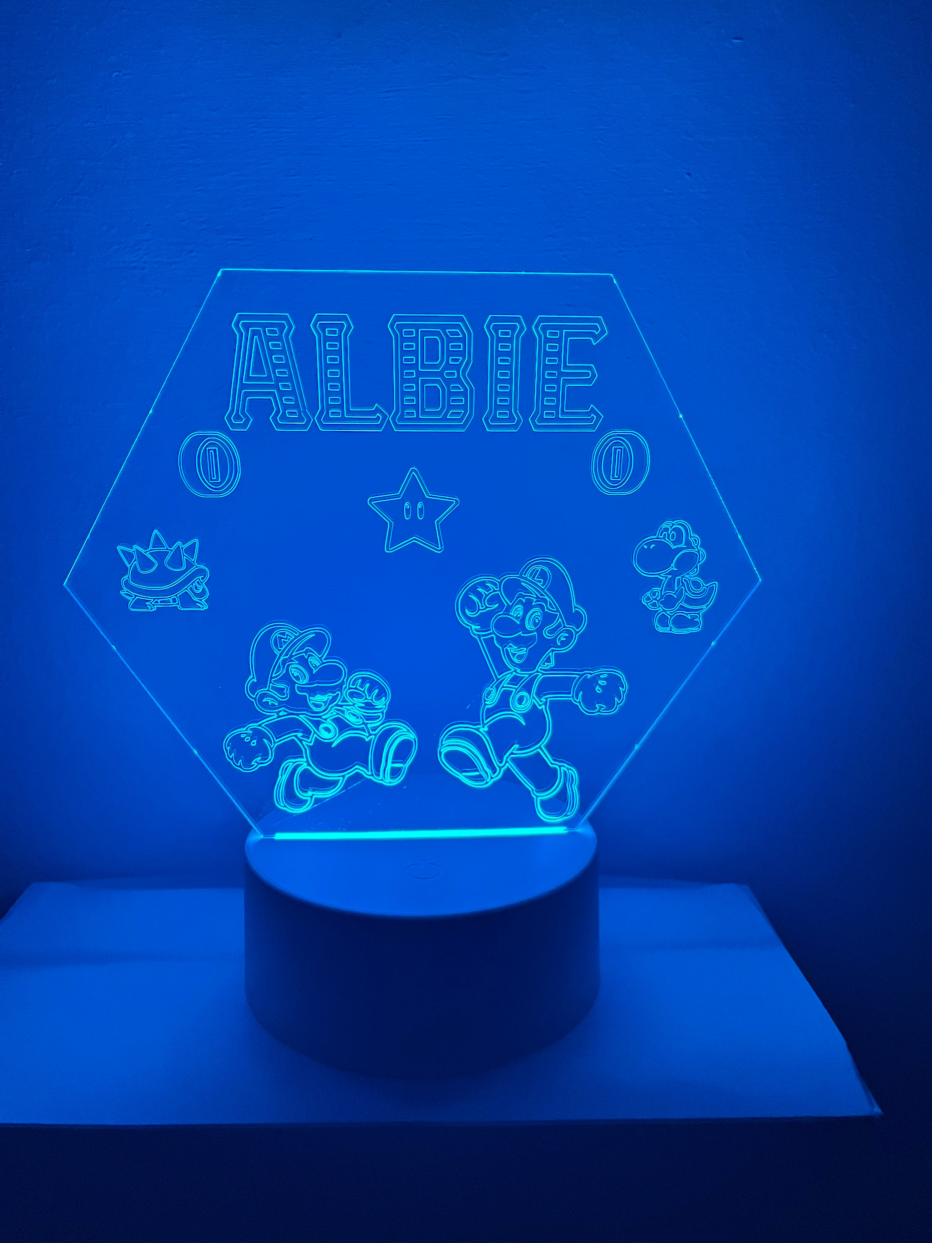 Character /Super Mario Themed LED Night Light - Comes Fully Personalised. Unique Gift Idea