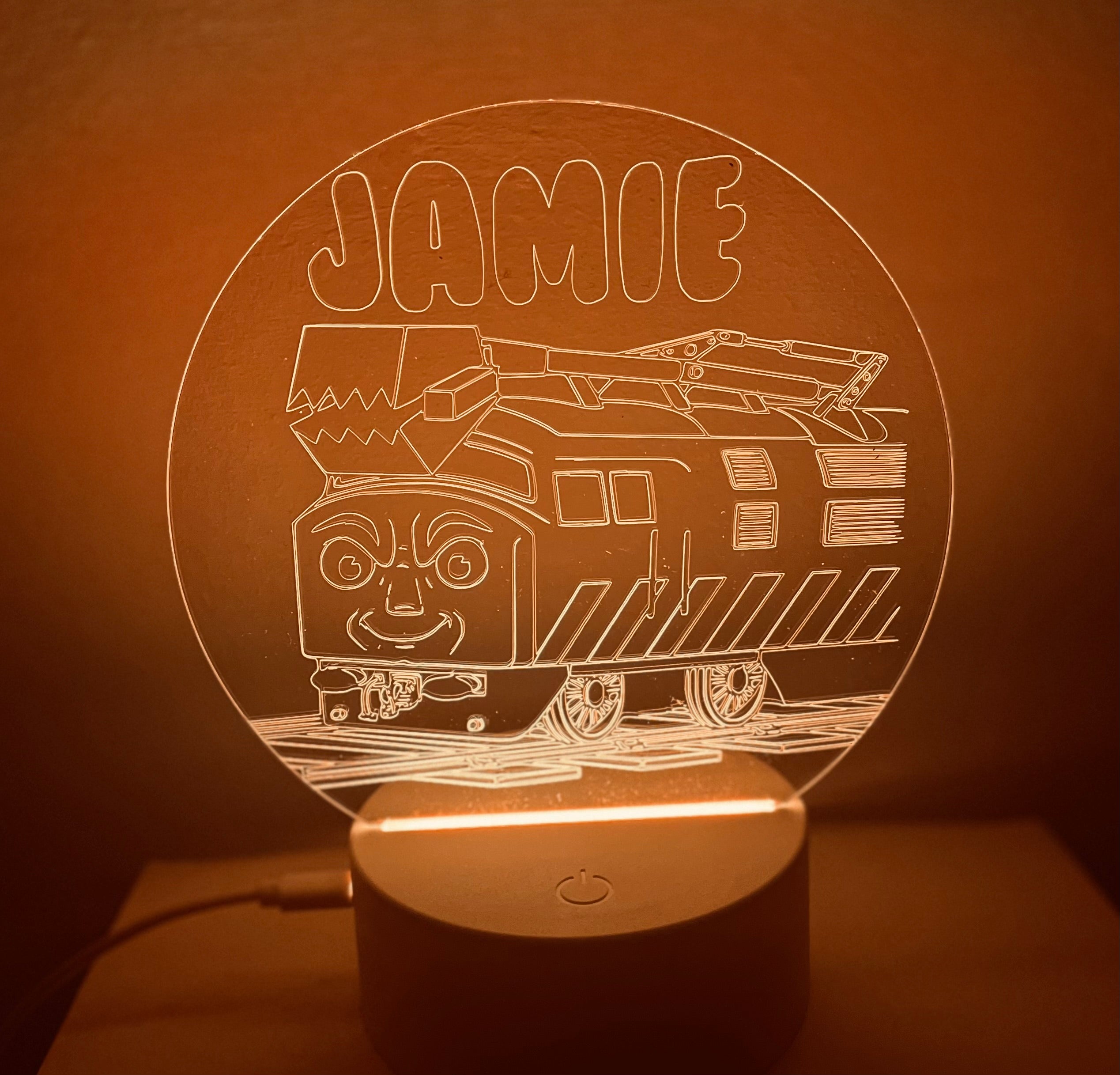 Diesel Train Themed LED Night Light - Comes Fully Personalised. Unique Gift Idea