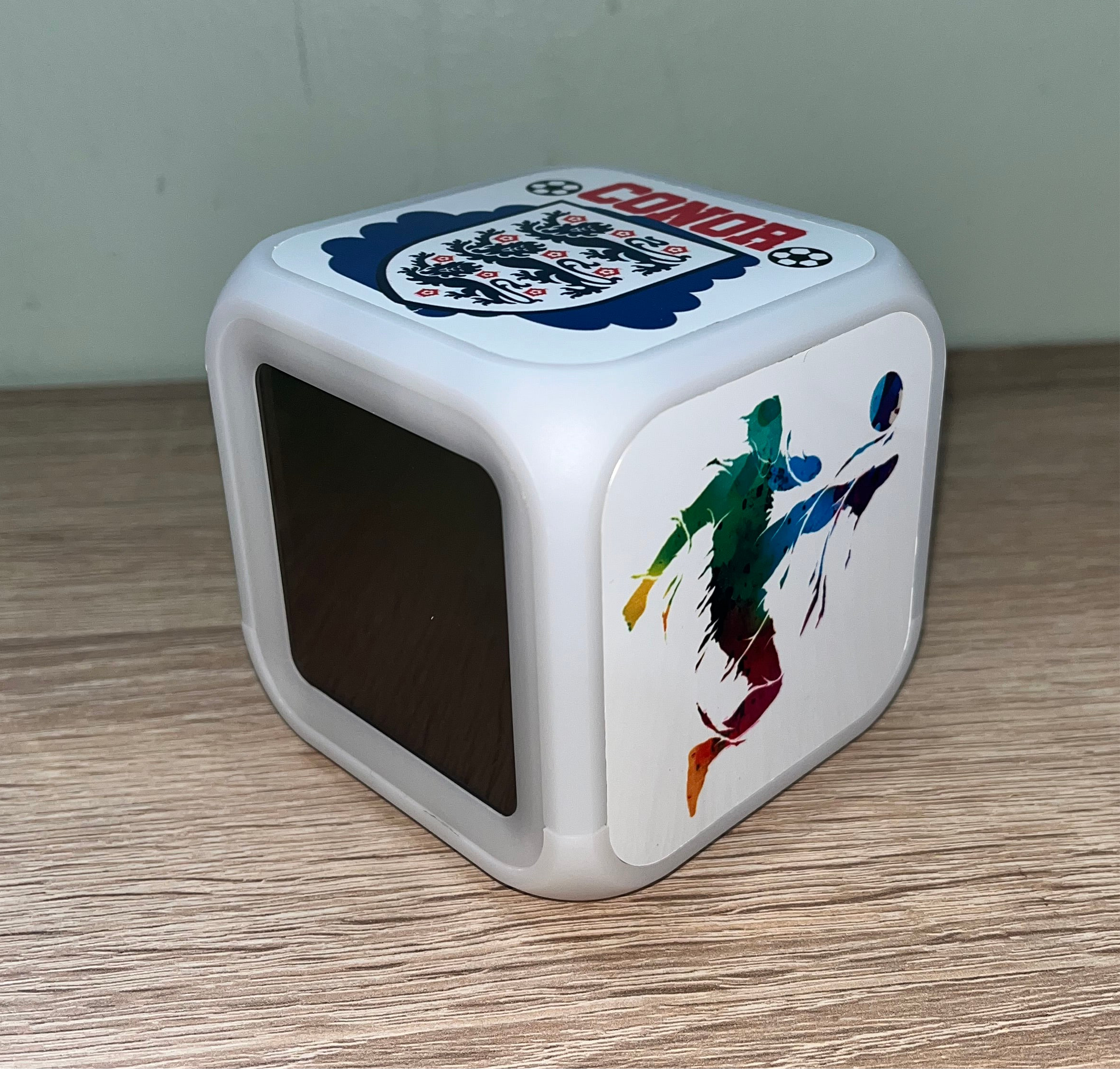 Football Design Personalised LED Cube Digital Alarm Clock - Colour Changing/Great Gift Idea